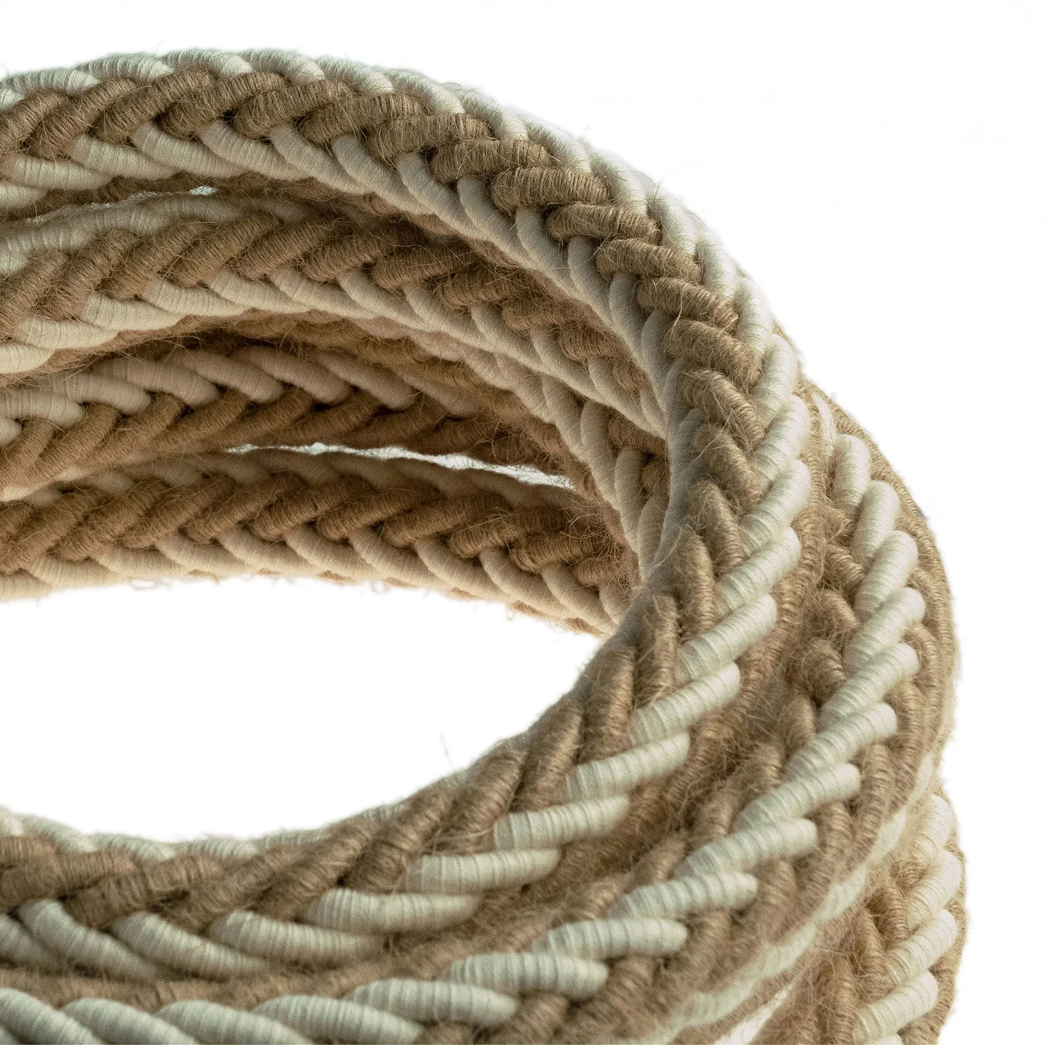 2XL jute and raw cotton twisted rope cable, 2x0.75 elettric cable. 24mm diameter - Image 2
