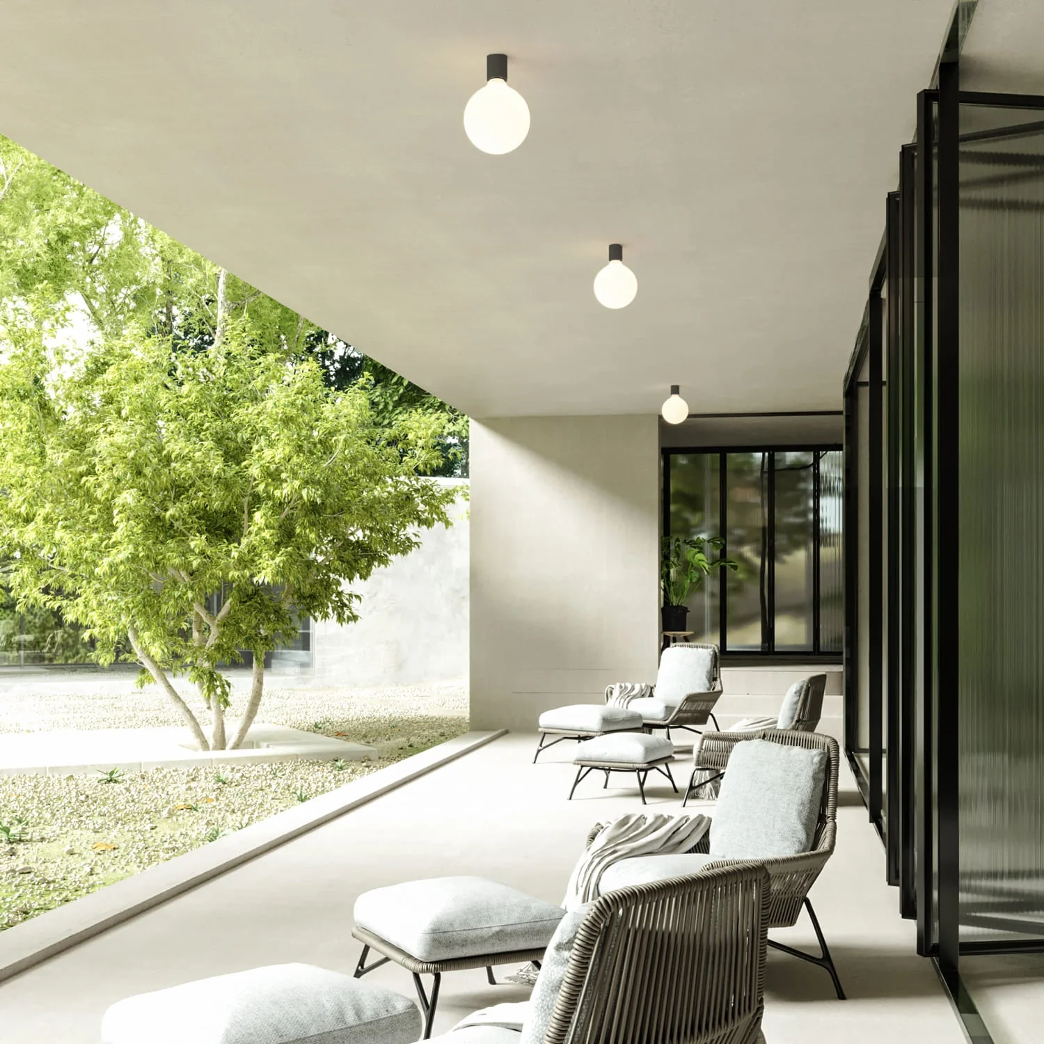 Applique Nera con lampadina a bulbo effetto porcellana - Waterproof IP44 - IO - Image 2