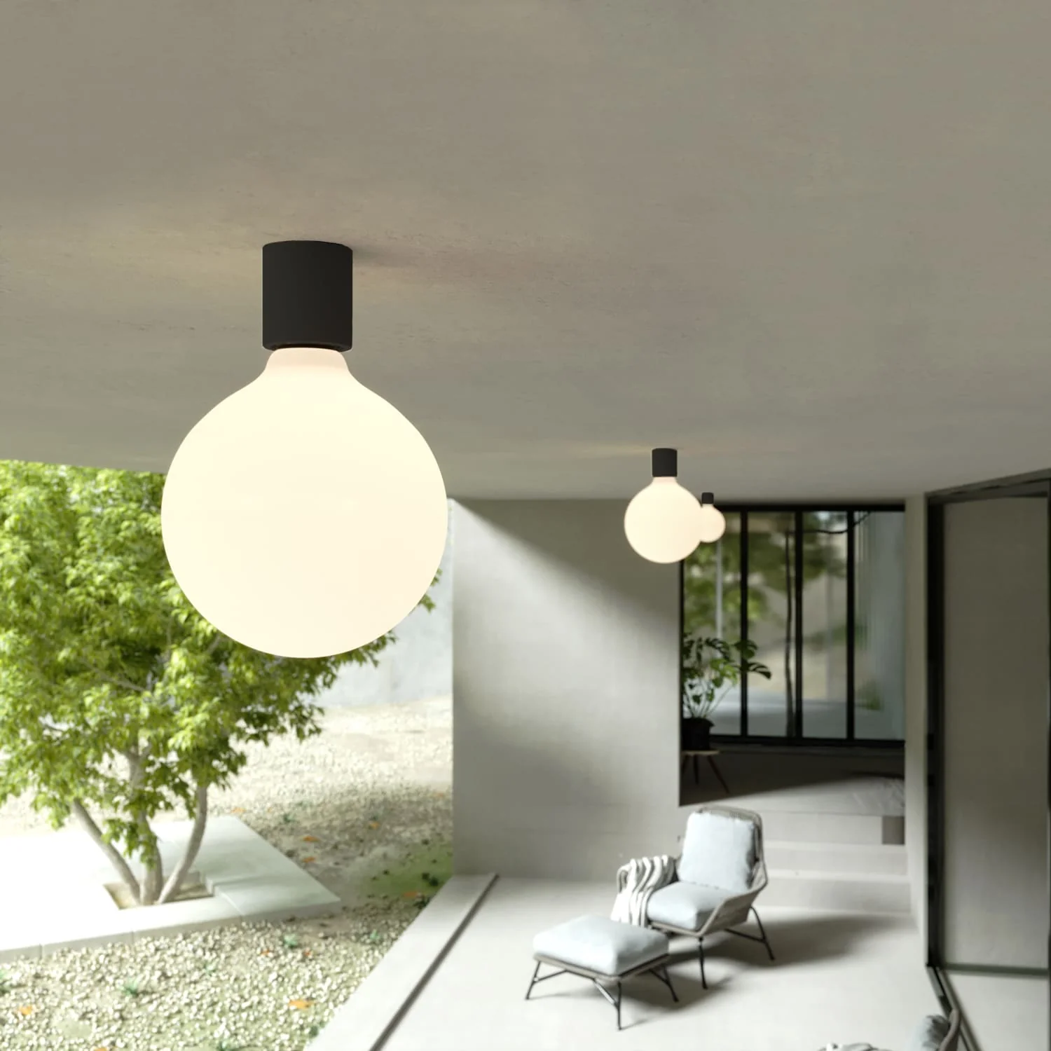 Applique Nera con lampadina a bulbo effetto porcellana - Waterproof IP44 - IO - Image 3