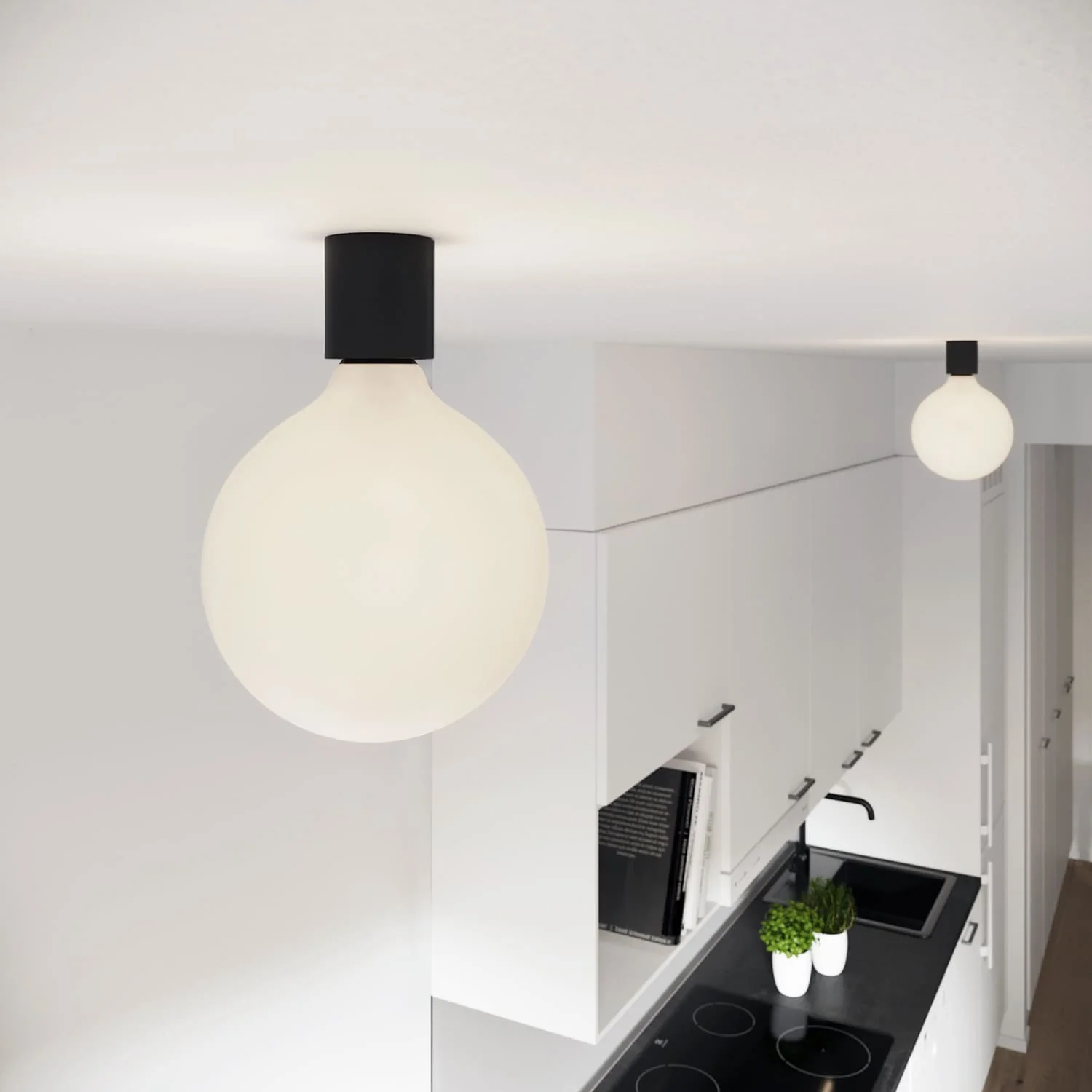 Applique Nera con lampadina a bulbo effetto porcellana - Waterproof IP44 - IO - Image 5
