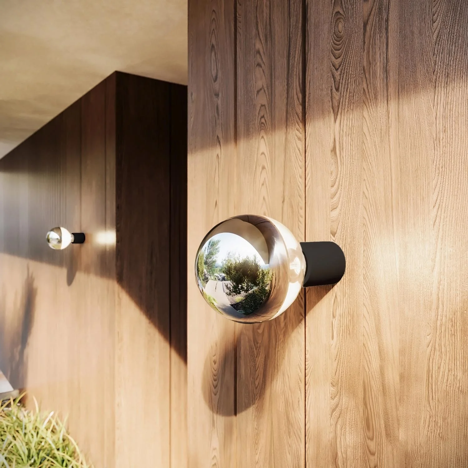 Applique Nera con lampadina a vista mezza sfera argento - Waterproof IP44 - IO - Image 3