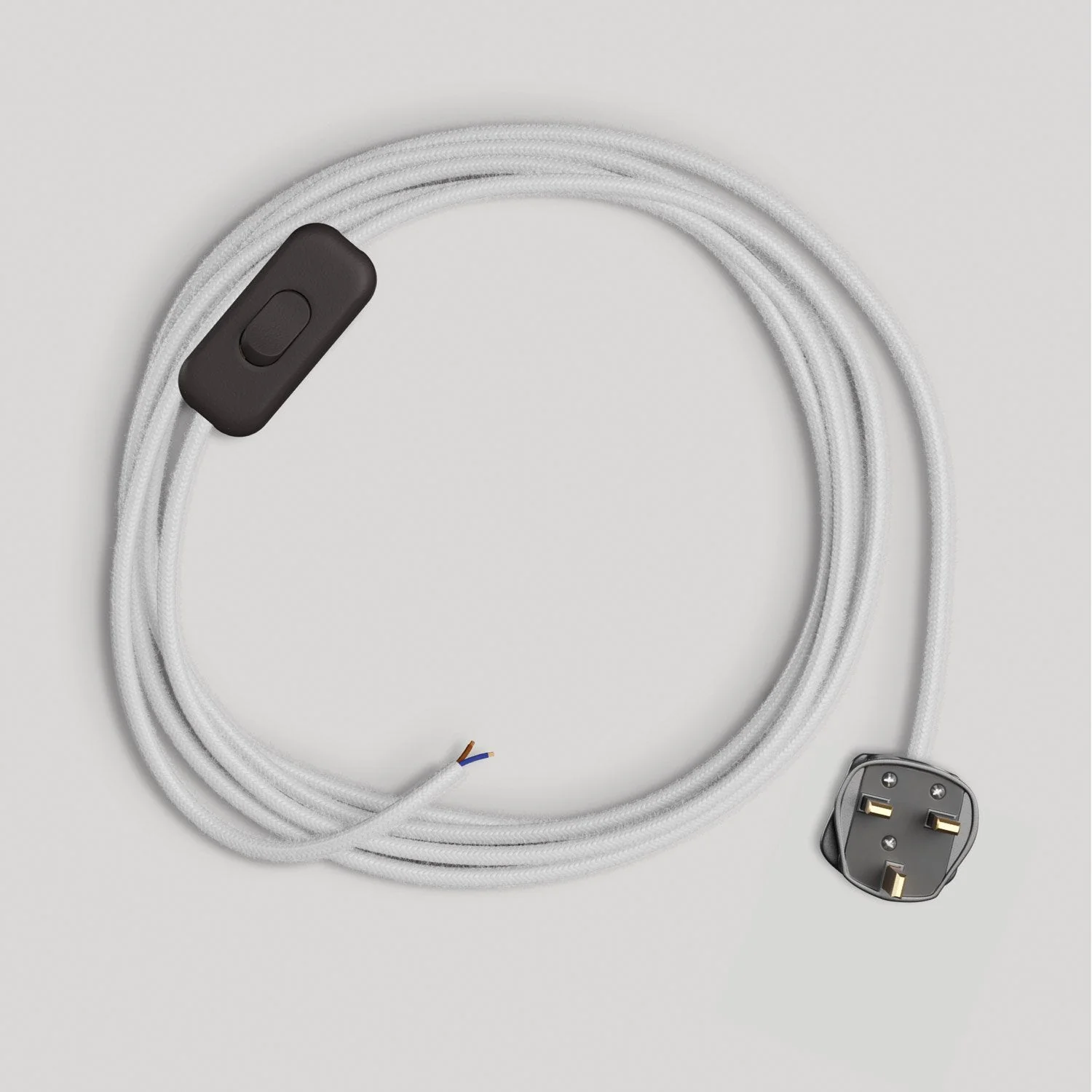 Cablaggio per lampada con cavo bianco in cotone 1,80 m e spina UK