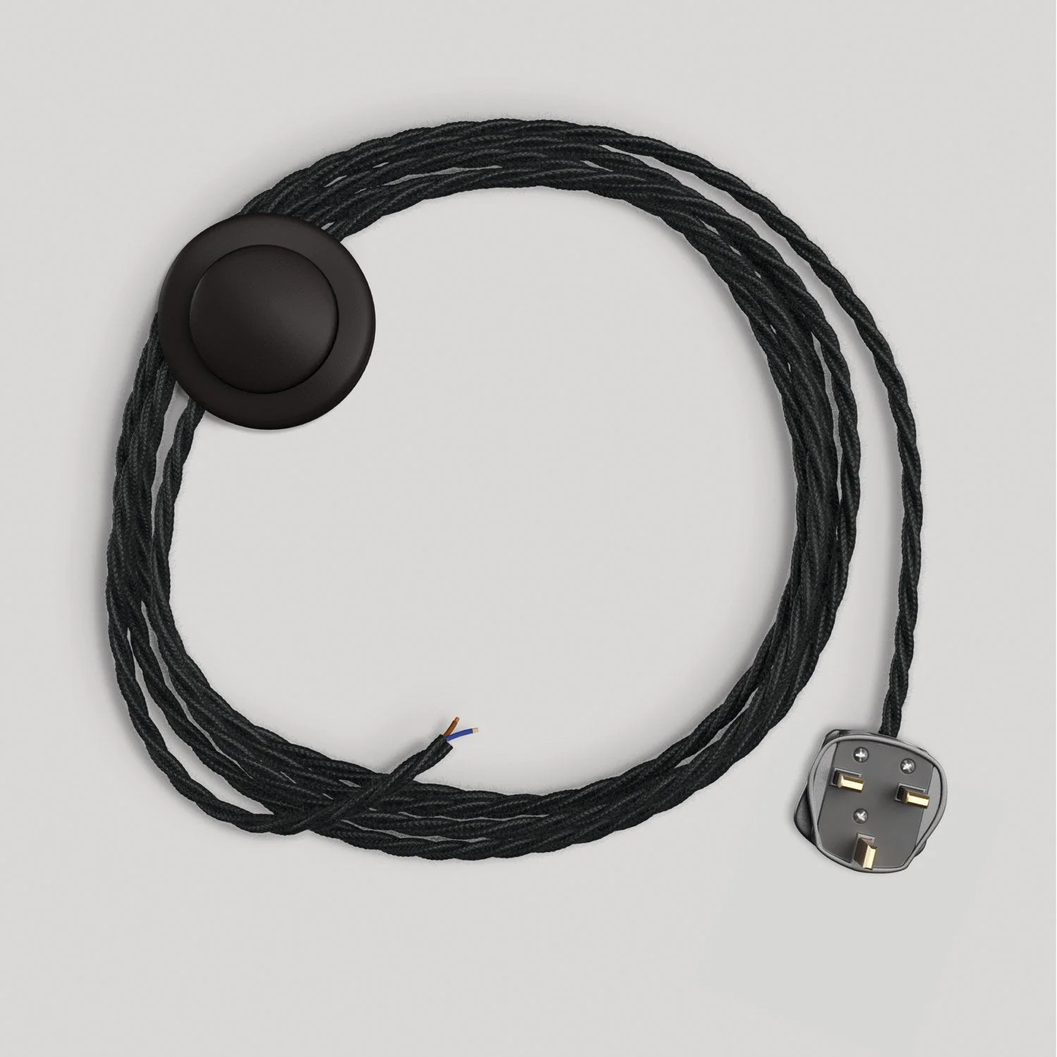 Cablaggio per lampada con cavo nero trecciato 3 m e spina UK
