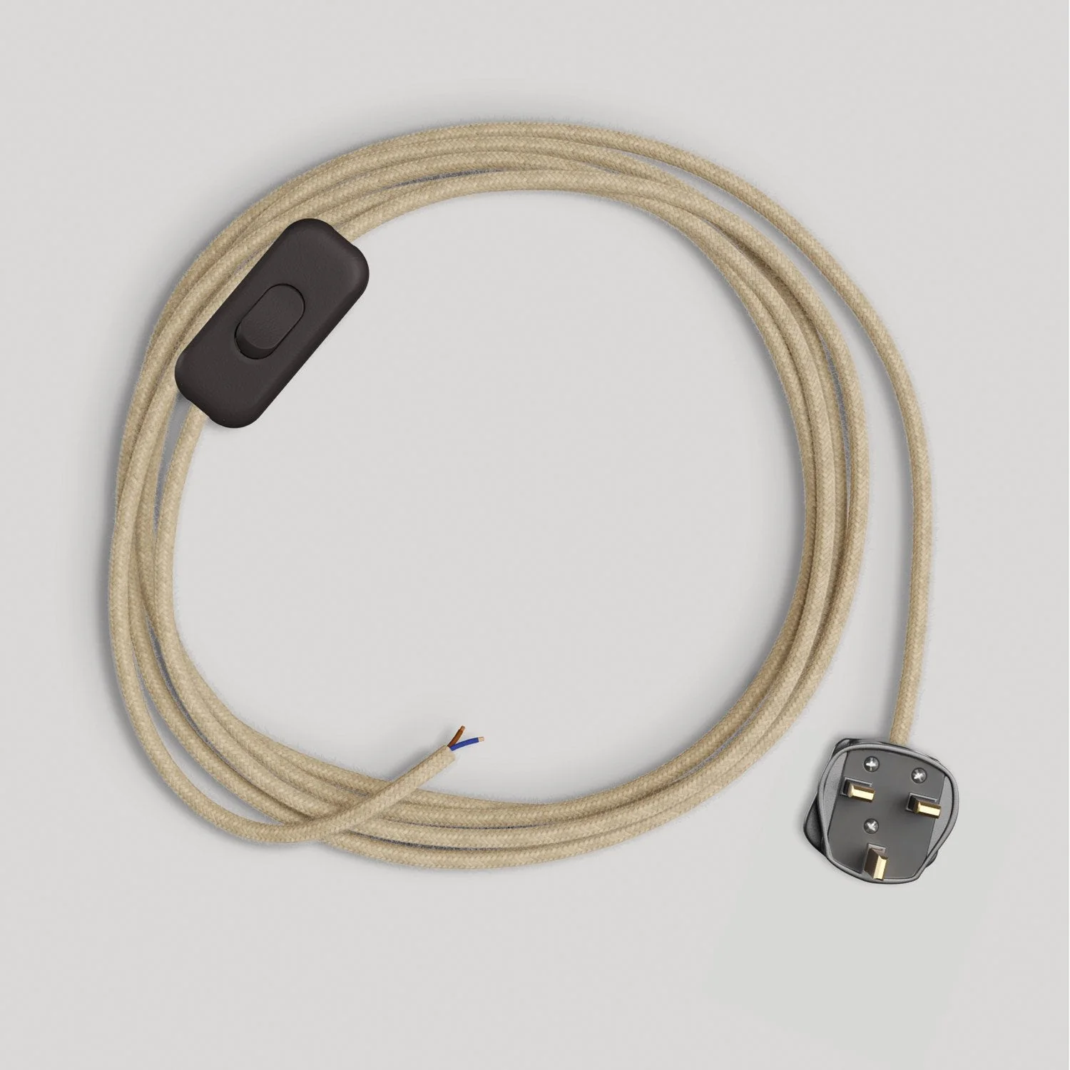 Cablaggio per lampada con cavo neutro in juta 1,80 m e spina UK