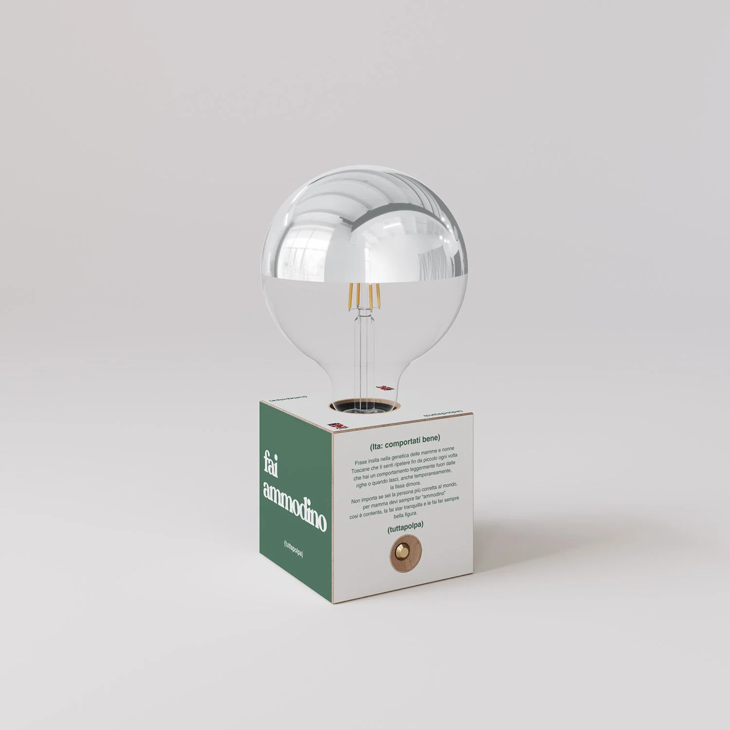 Lampada a batteria Cabless03 "Fai ammodino" con lampadina globo mezza sfera argento - Tuttapolpa - Image 3