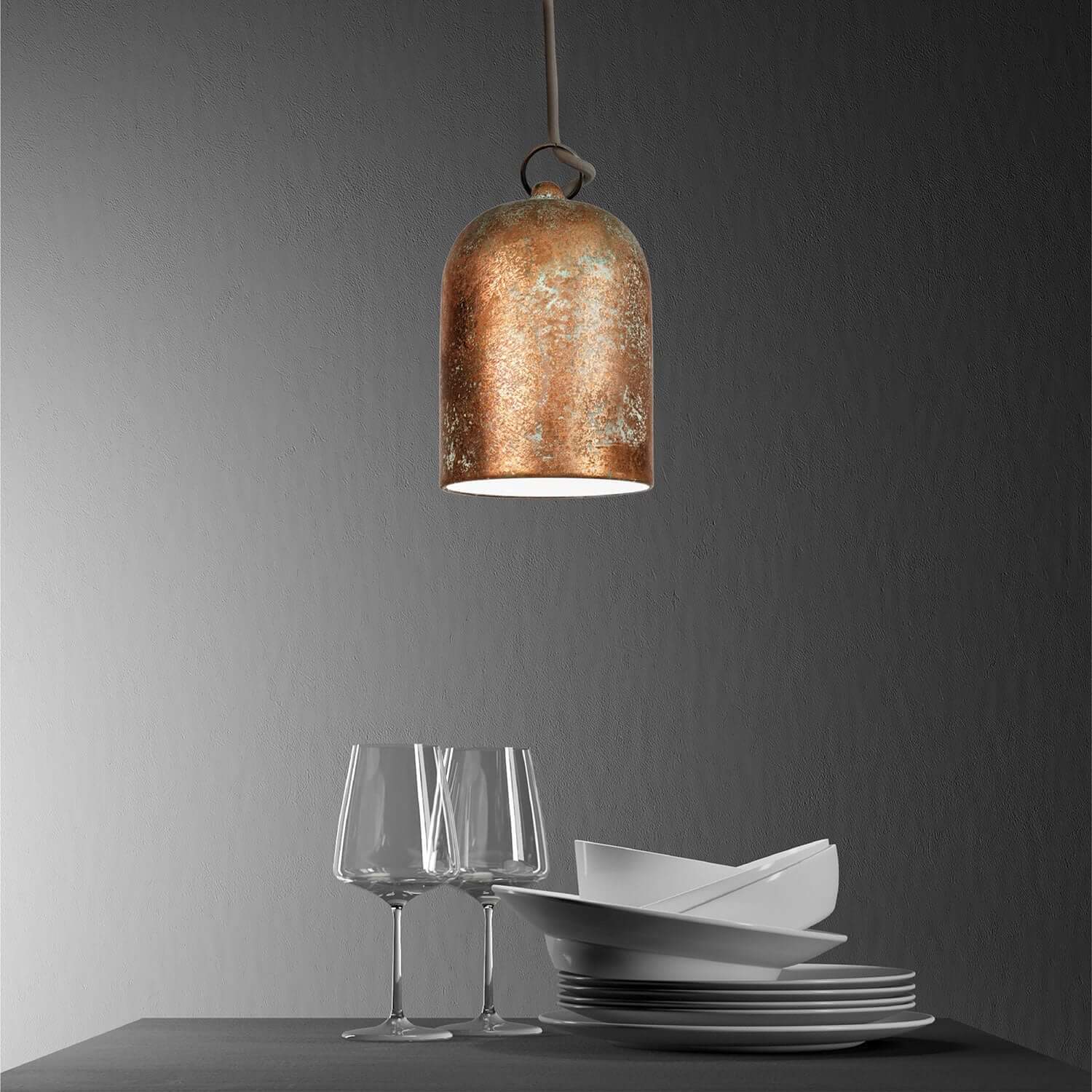 Campana Mini, paralume XS in ceramica per sospensione - Made in Italy - Effetto verde rame - Image 3