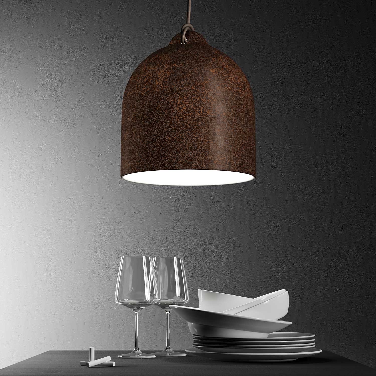 Campana, paralume M in ceramica per sospensione - Made in Italy - Effetto corten - Image 3