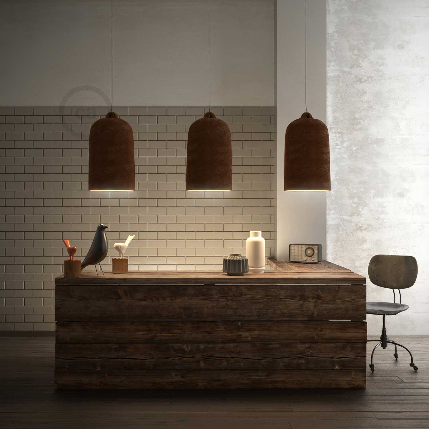 Campana, paralume XL in ceramica per sospensione - Made in Italy - Effetto corten - Image 2