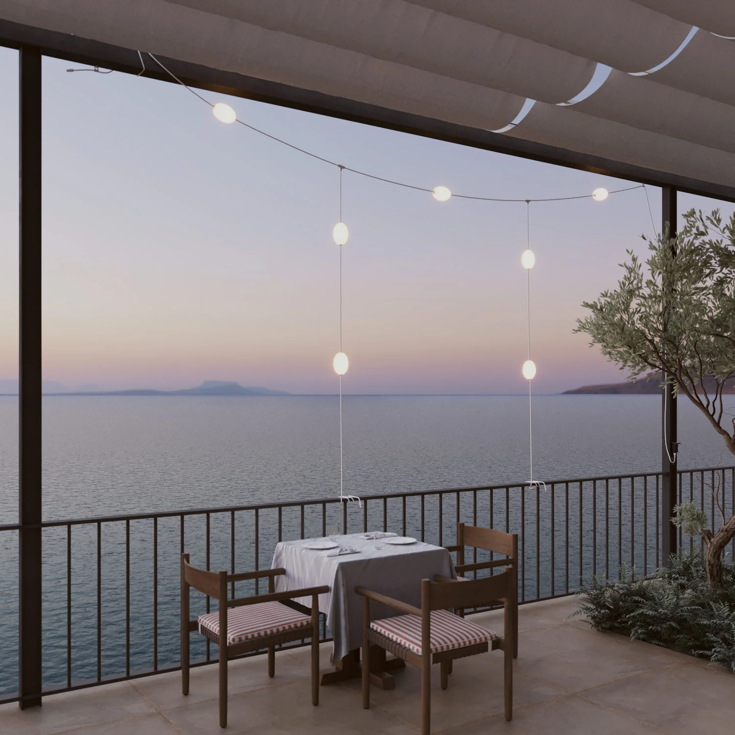 Catena luminosa reticolare 7 punti luce da esterno IP67 Bianco sabbia con spina UK - Marina GRID - Image 2