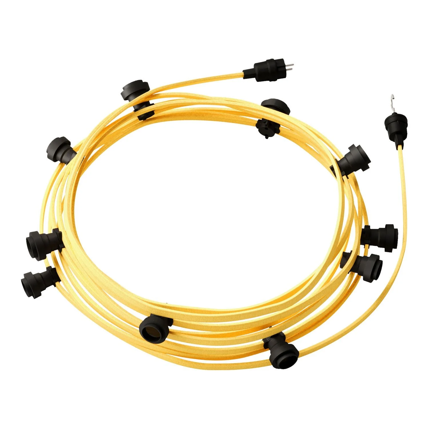 Catenaria Sistema Lumet da 12,5 m con cavo tessile CM10, 10 portalampada, gancio e spina neri