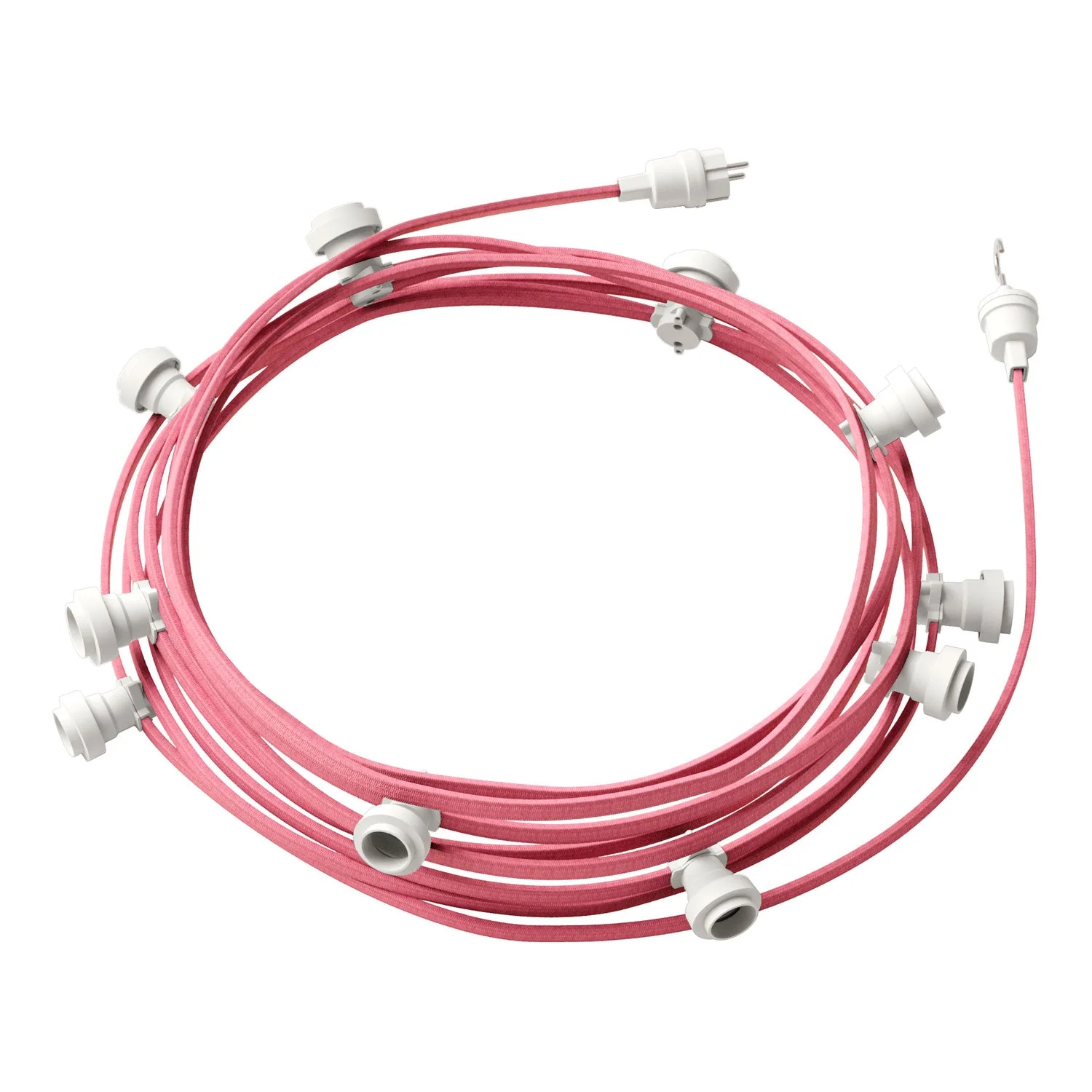 Catenaria Sistema Lumet da 12,5 m con cavo tessile CM16, 10 portalampada, gancio e spina bianchi