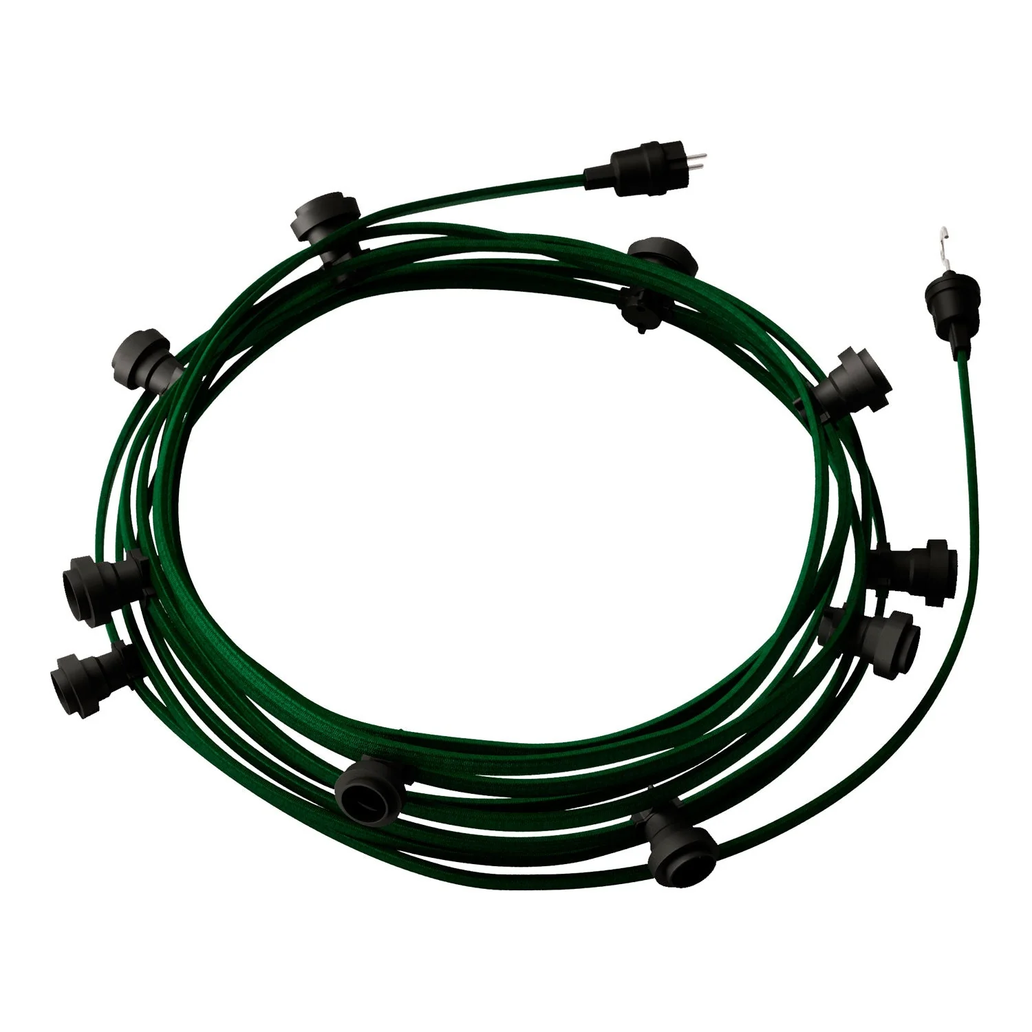 Catenaria Sistema Lumet da 12,5 m con cavo tessile CM21, 10 portalampada, gancio e spina neri