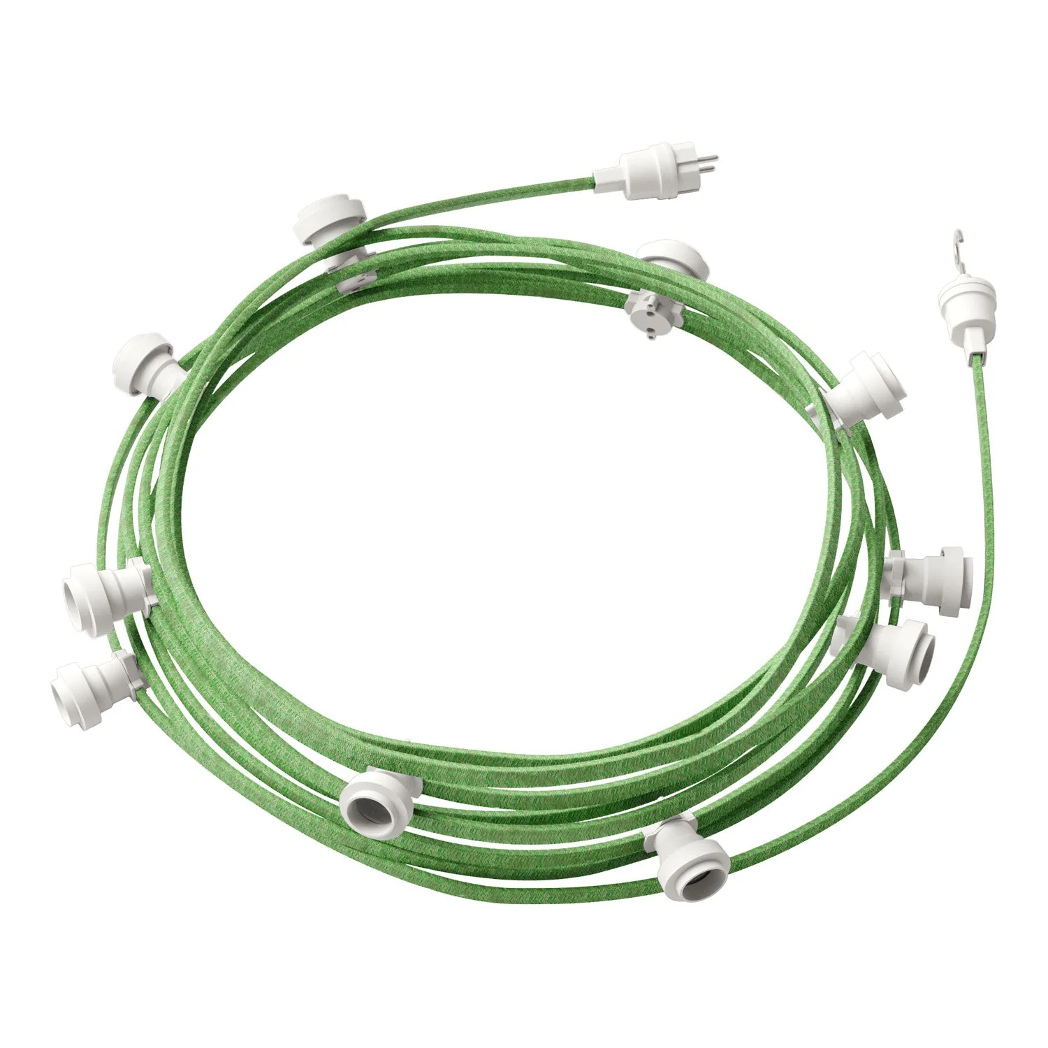 Catenaria Sistema Lumet da 12,5 m con cavo tessile CX08, 10 portalampada, gancio e spina bianchi