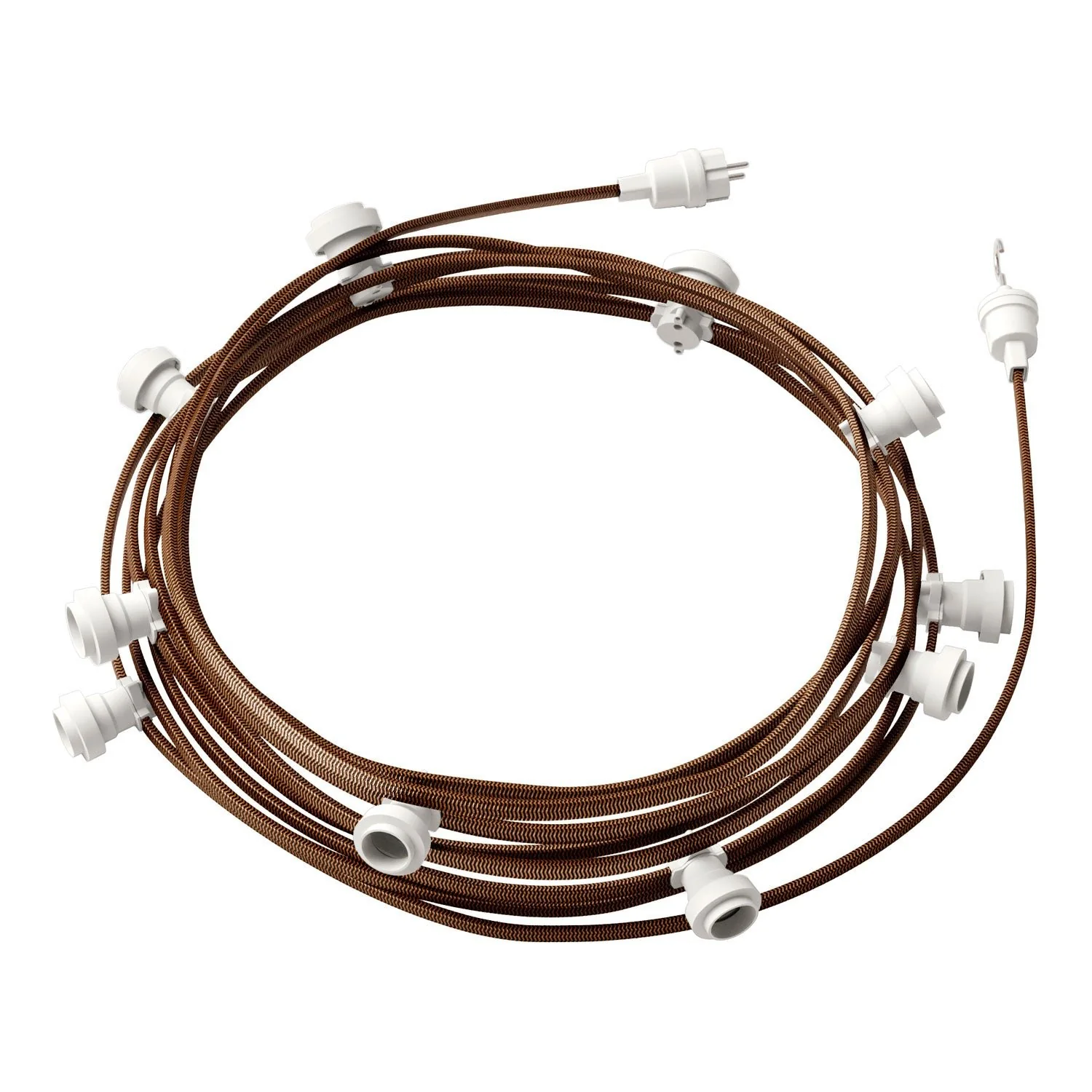 Catenaria Sistema Lumet da 12,5 m con cavo tessile CZ22, 10 portalampada, gancio e spina bianchi