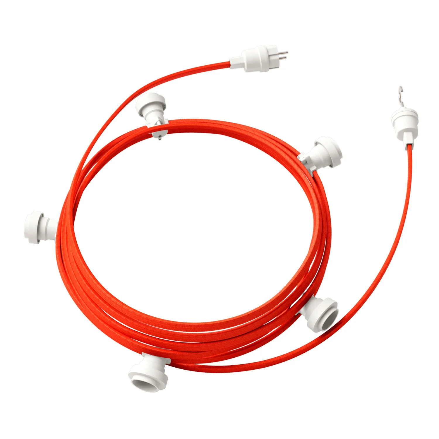 Catenaria Sistema Lumet da 7,5 m con cavo tessile CF15, 5 portalampada, gancio e spina bianchi
