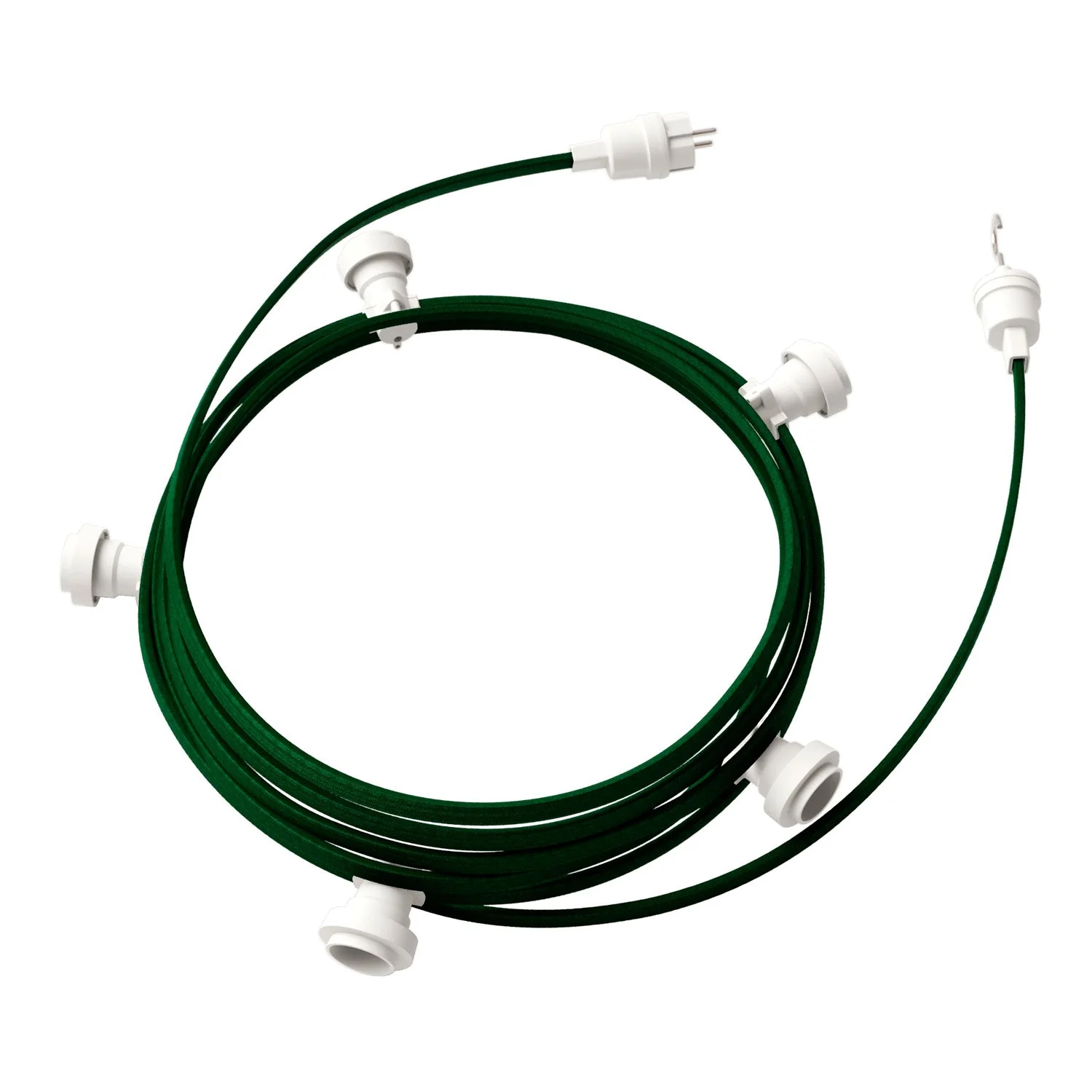 Catenaria Sistema Lumet da 7,5 m con cavo tessile CM21, 5 portalampada, gancio e spina bianchi