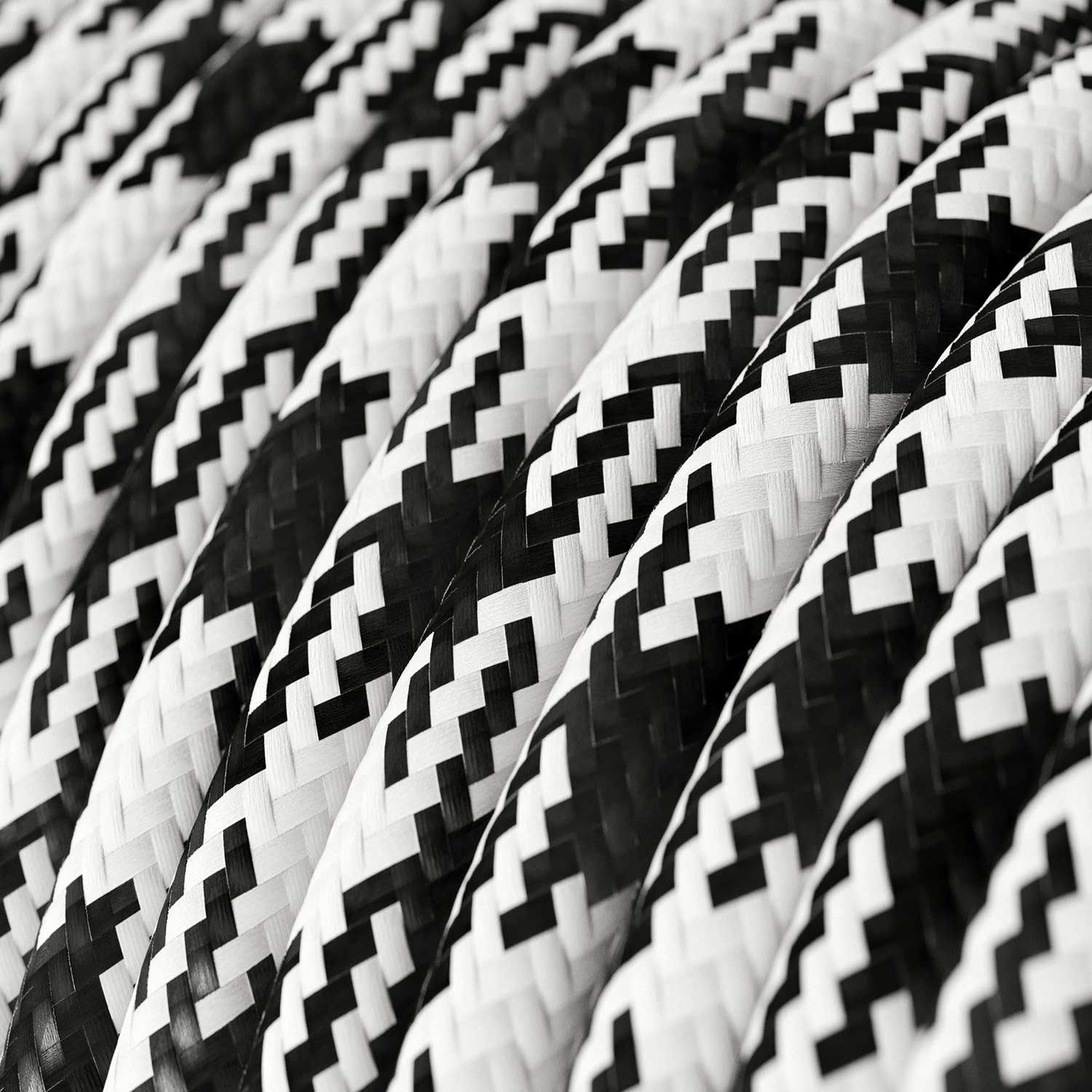 Cavo colorato in tessuto Bianco Ottico e Nero Carbone Pied de Poule lucido - L'Originale Creative Cables - RP04 - Image 2