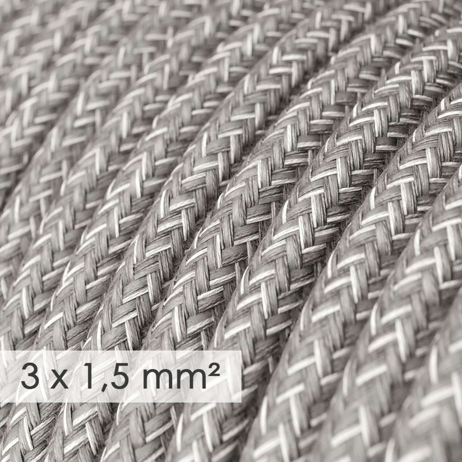 Cavo elettrico a larga sezione 3x1,50 rotondo - lino naturale Grigio RN02 - Image 2
