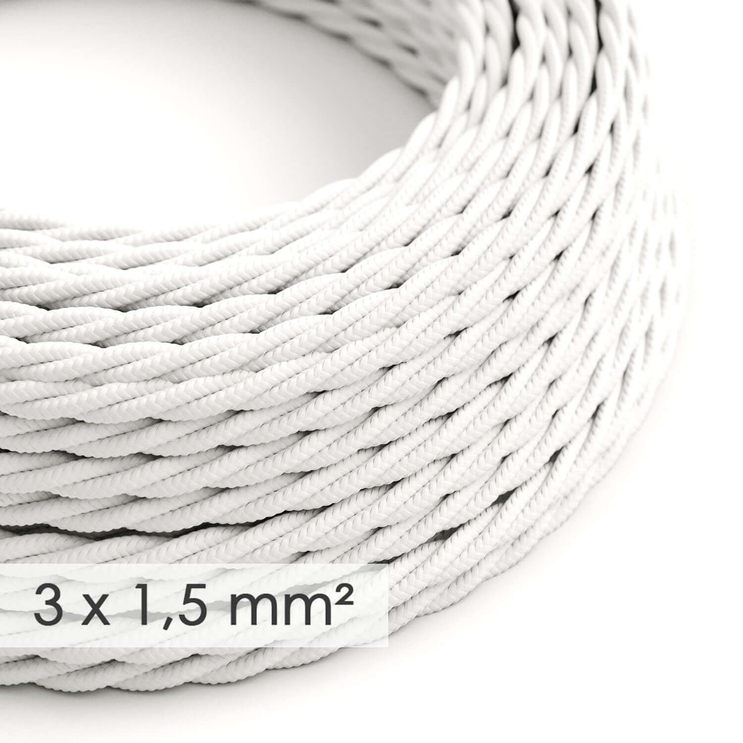 Cavo elettrico a larga sezione 3x1,50 trecciato - tessuto effetto seta Bianco TM01