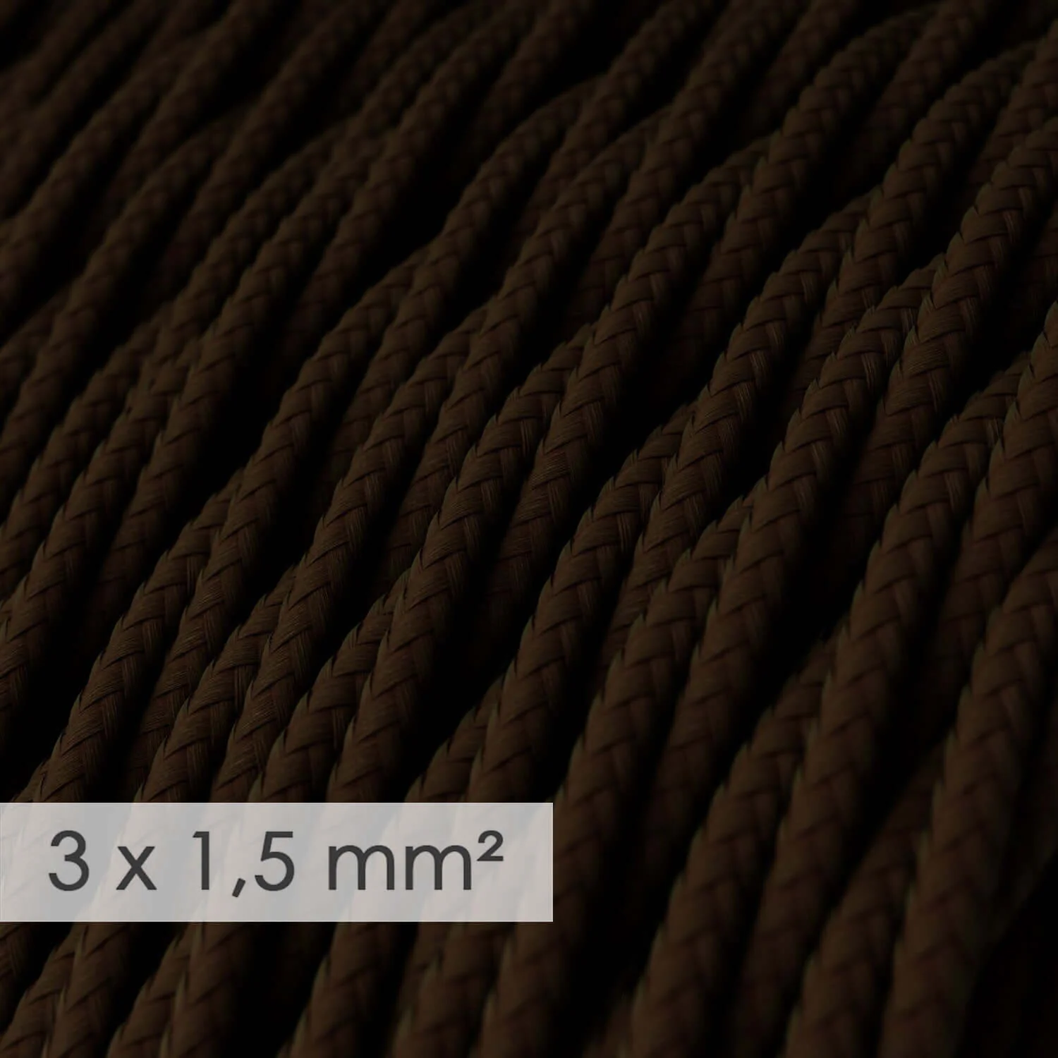 Cavo elettrico a larga sezione 3x1,50 trecciato - tessuto effetto seta Marrone TM13 - Image 2