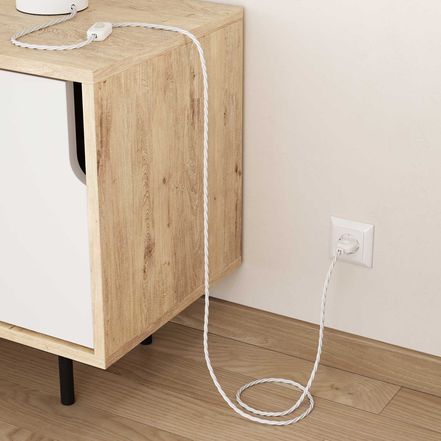 Cavo elettrico in tessuto trecciato lucido Bianco Ottico - L'Originale Creative Cables, per impianti a vista di design - TM01 - Image 3