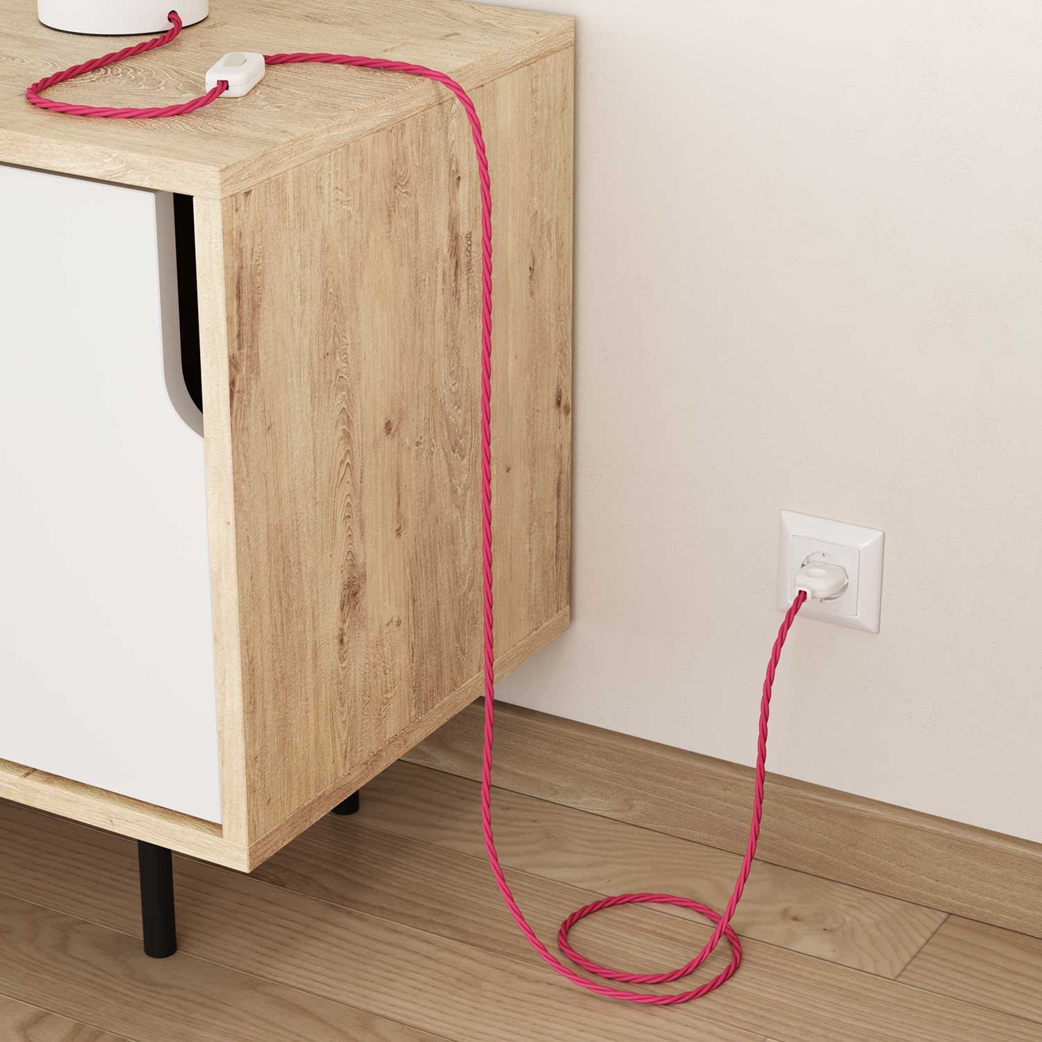 Cavo elettrico in tessuto trecciato Rosa Fucsia - L'Originale Creative Cables, per creare le tue lampade - TM08 - Image 3