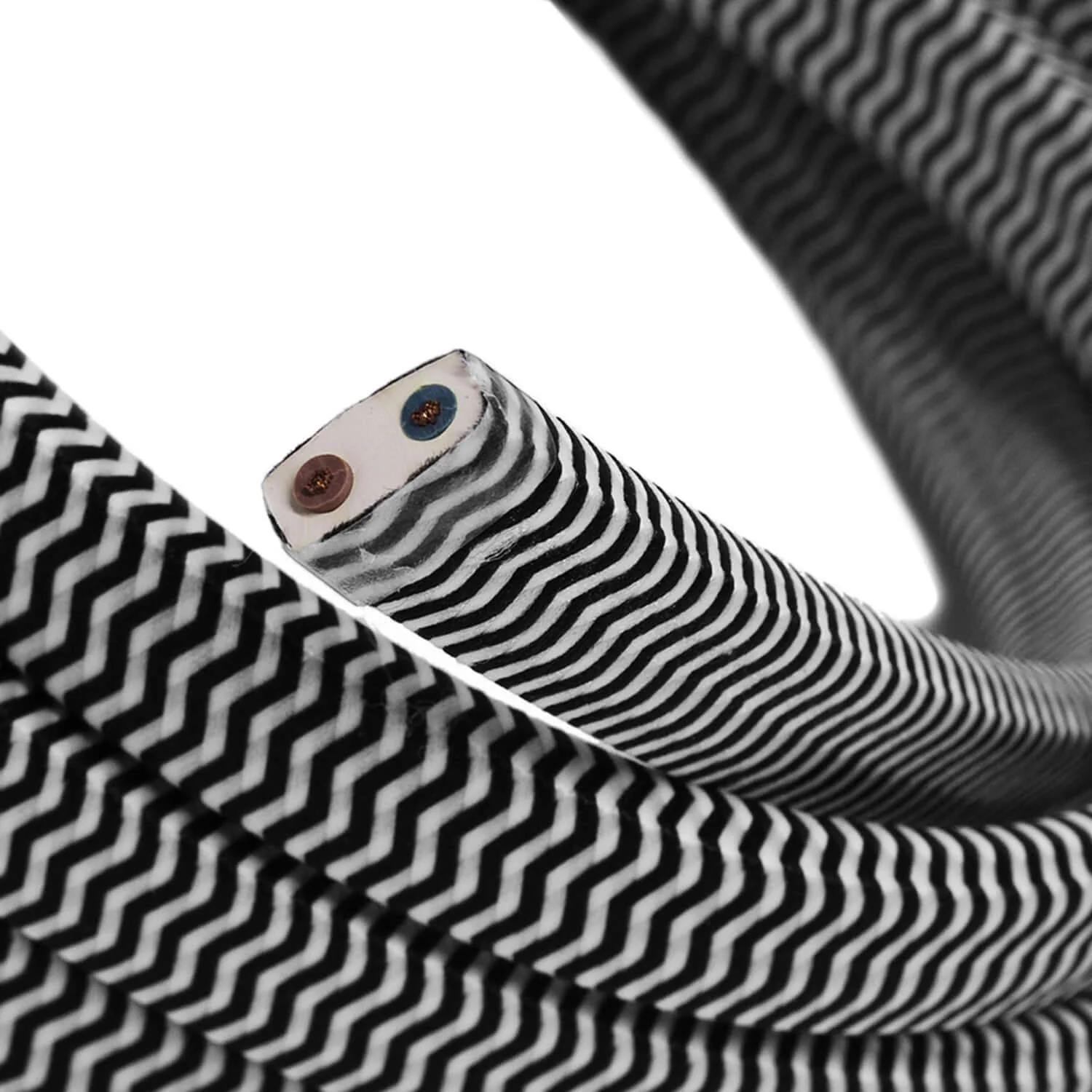 Cavo elettrico per catenaria rivestito in tessuto ZigZag Bianco - Nero CZ04 - Image 2