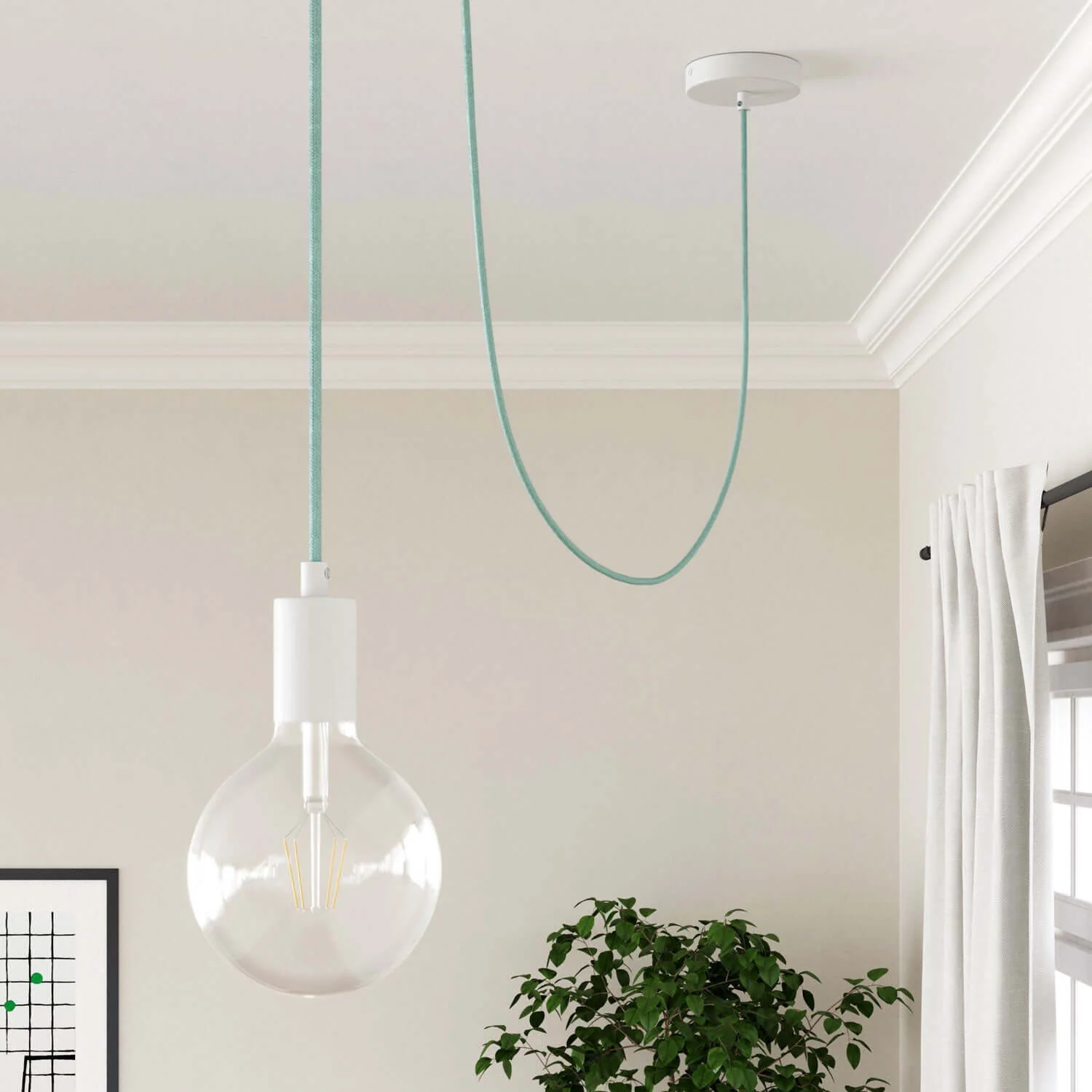 Cavo tessile in cotone color Verde Celadon - L'Originale Creative Cables, per lampade esclusive - RC18 - Image 4