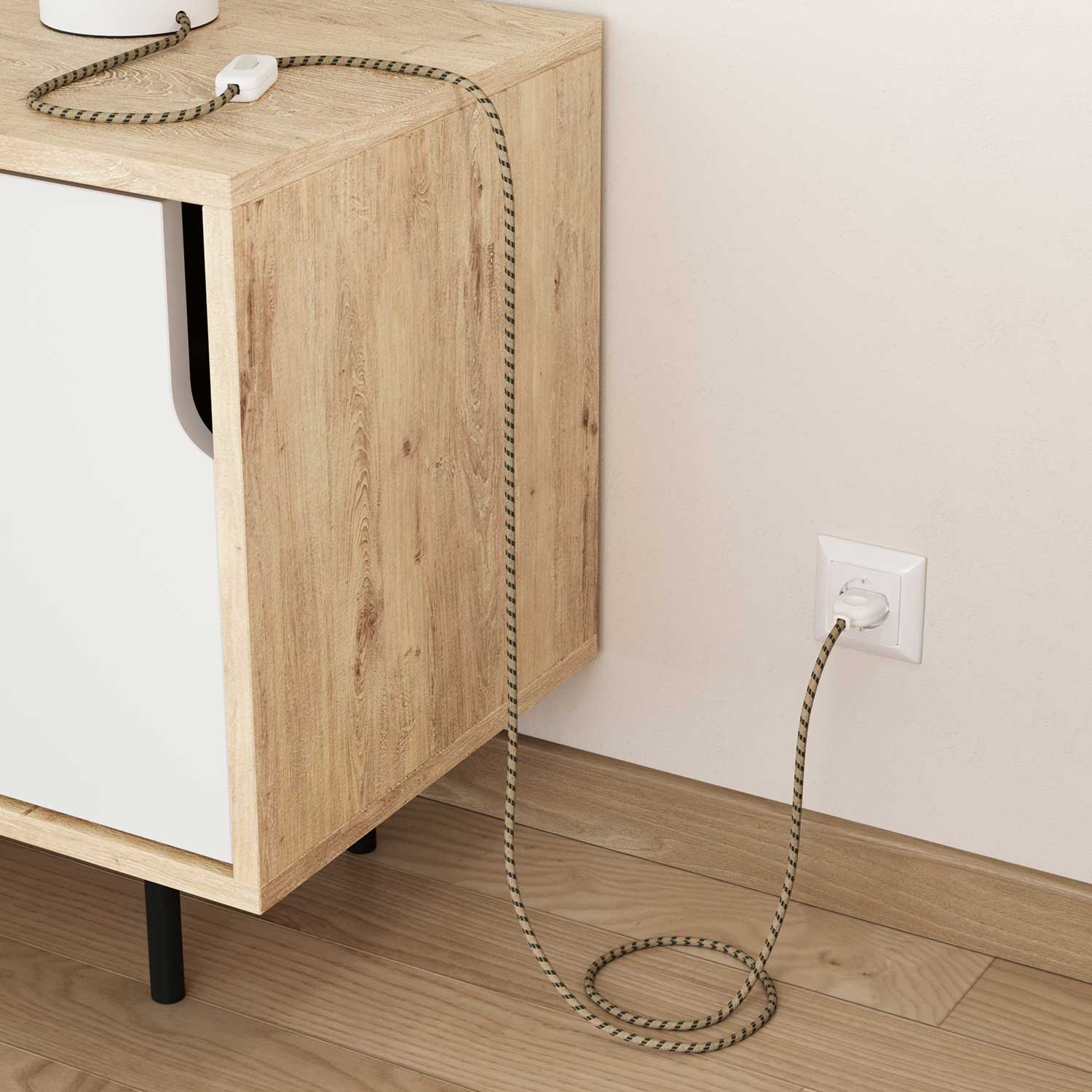 Cavo tessile per illuminazione Grigio Antracite e Beige Stripes - L'Originale Creative Cables, per lampade creative - RD54 - Image 3