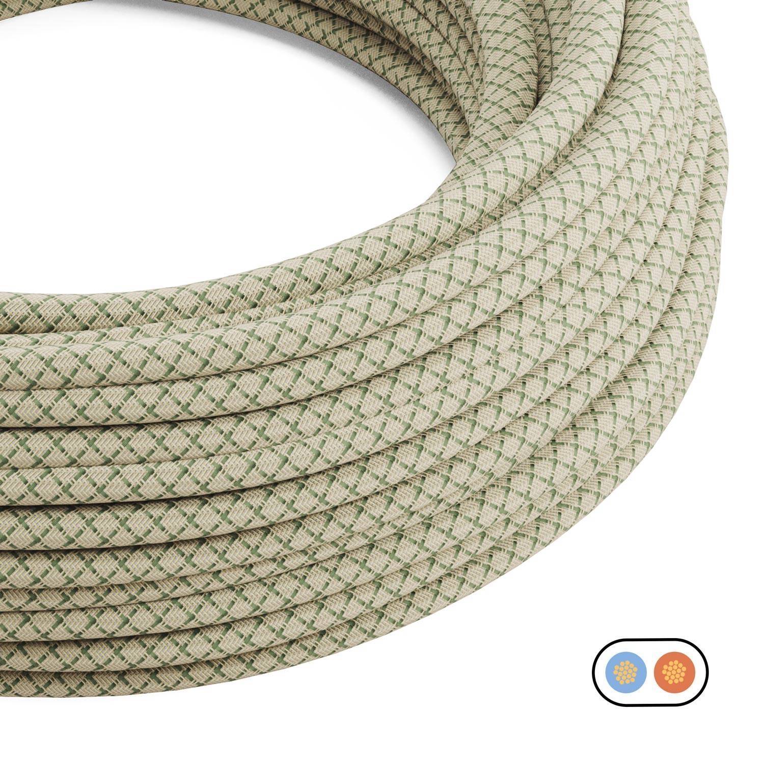 Cavo tessile piatto Verde Timo e Beige Losanga - PD62 - Image 2