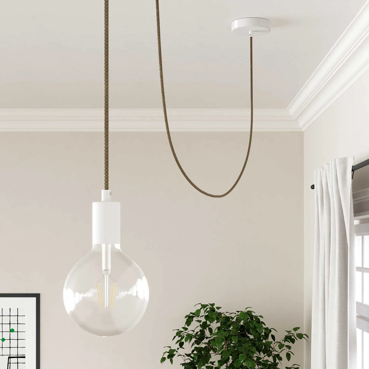 Cloth Covered Wire - Natural & Brown Linen CrissCross RD63 - UL Listed - Image 3