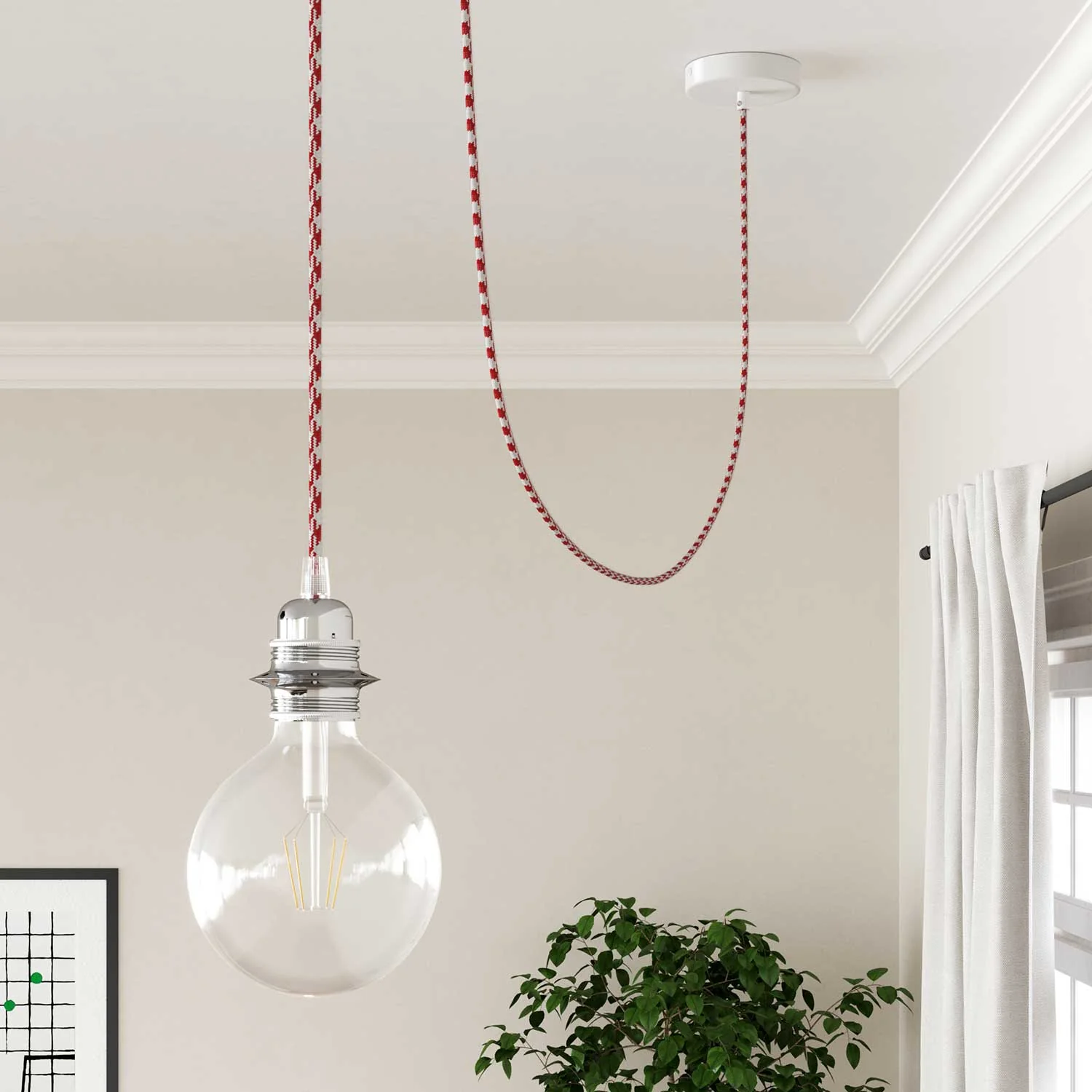 Cloth Covered Wire - Red & White Houndstooth RP09 - UL Listed - Image 3