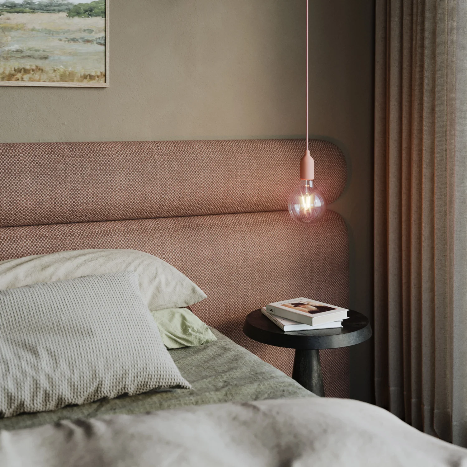 Colourful silicone suspension lamp with fabric cable  - Salmon - Image 2
