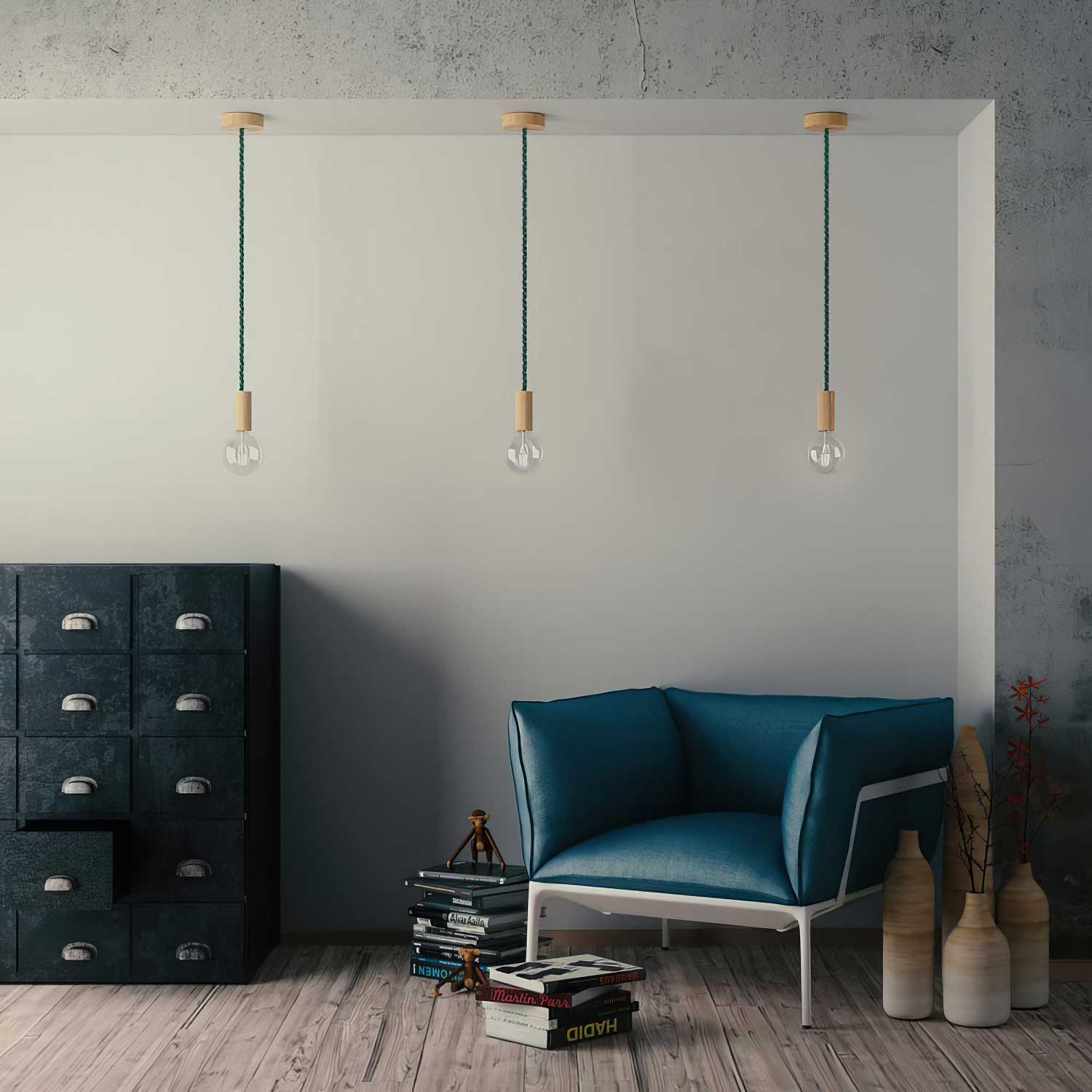 Cordone elettrico 3x0,75 rivestito in tessuto verde scuro lucido - Image 3
