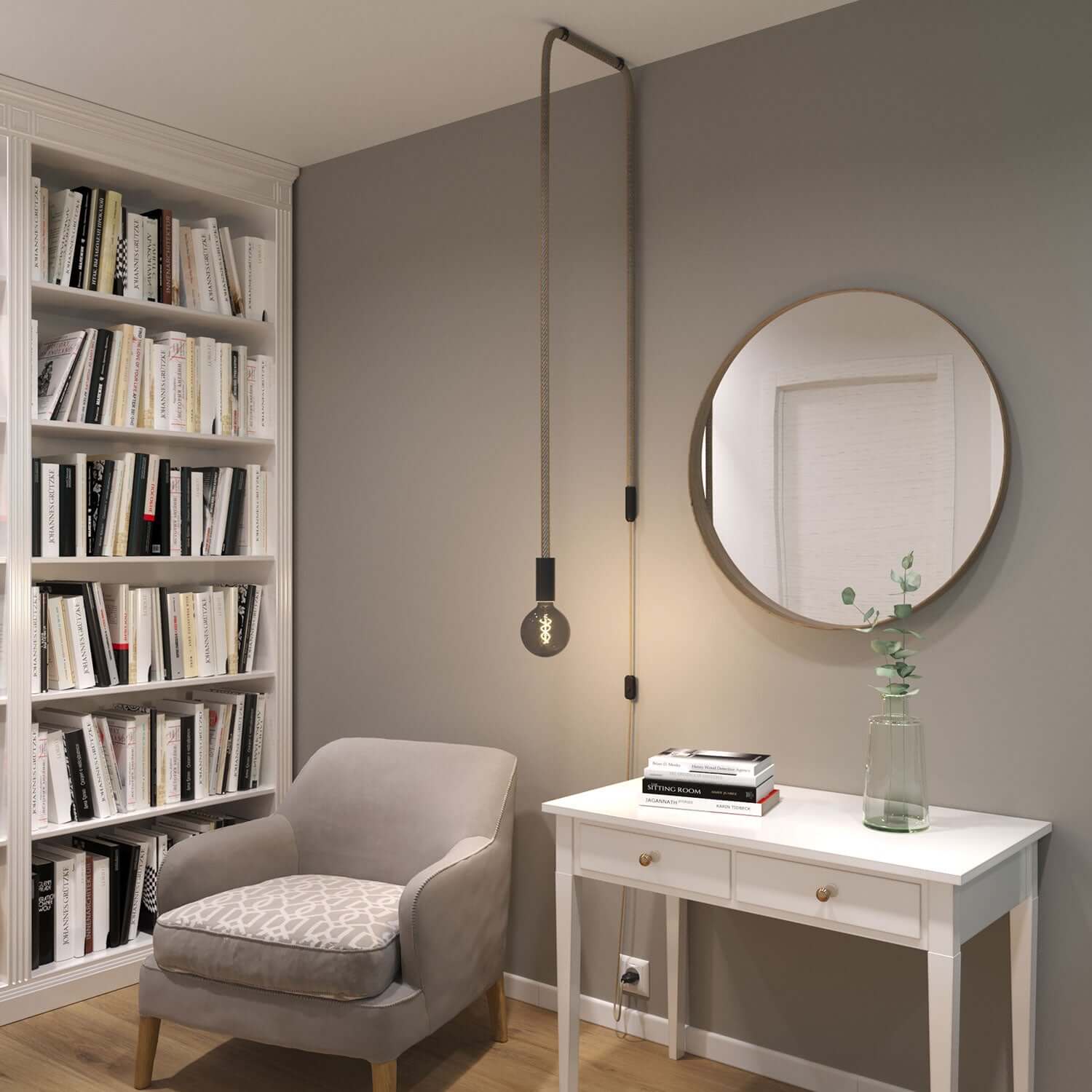 Cordone trecciato 2XL in Juta e Lino naturale grigio, cavo elettrico 2x0,75. Diametro 24mm - Image 4