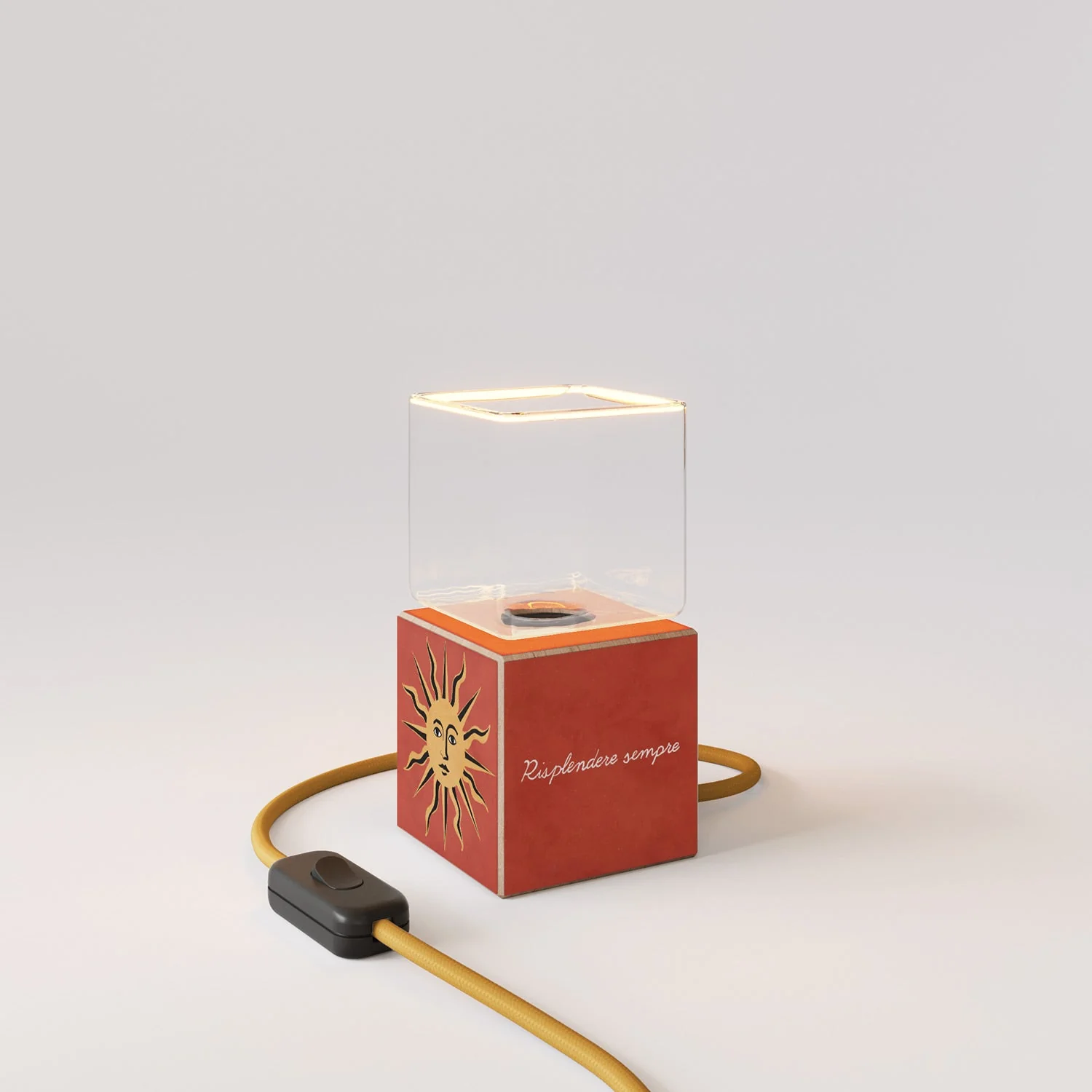 Cubetto table lamp with US plug, "Il sole" Ghost bulb - Santomanifesto