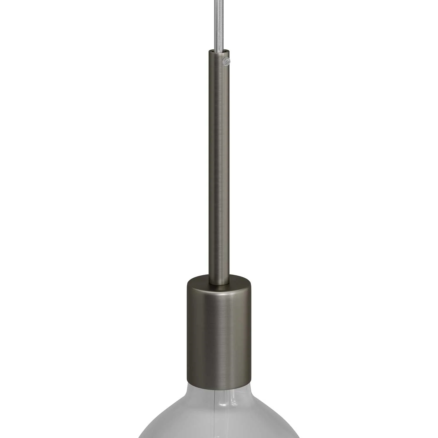 Cylindrical metal UL E26 light bulb socket kit with 15 cm cable clamp - Brushed titanium