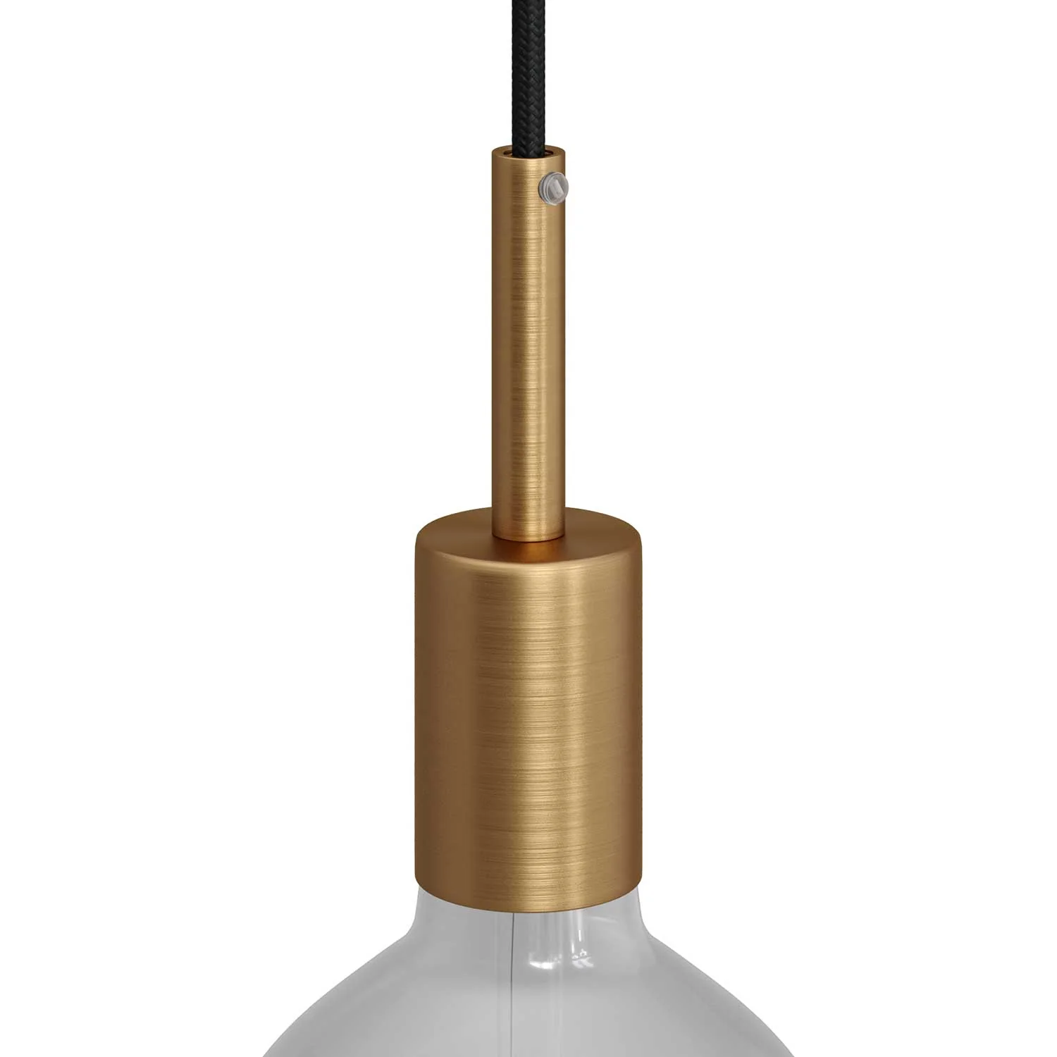 Cylindrical metal UL E26 light bulb socket kit with 7 cm cable clamp - Brushed bronze