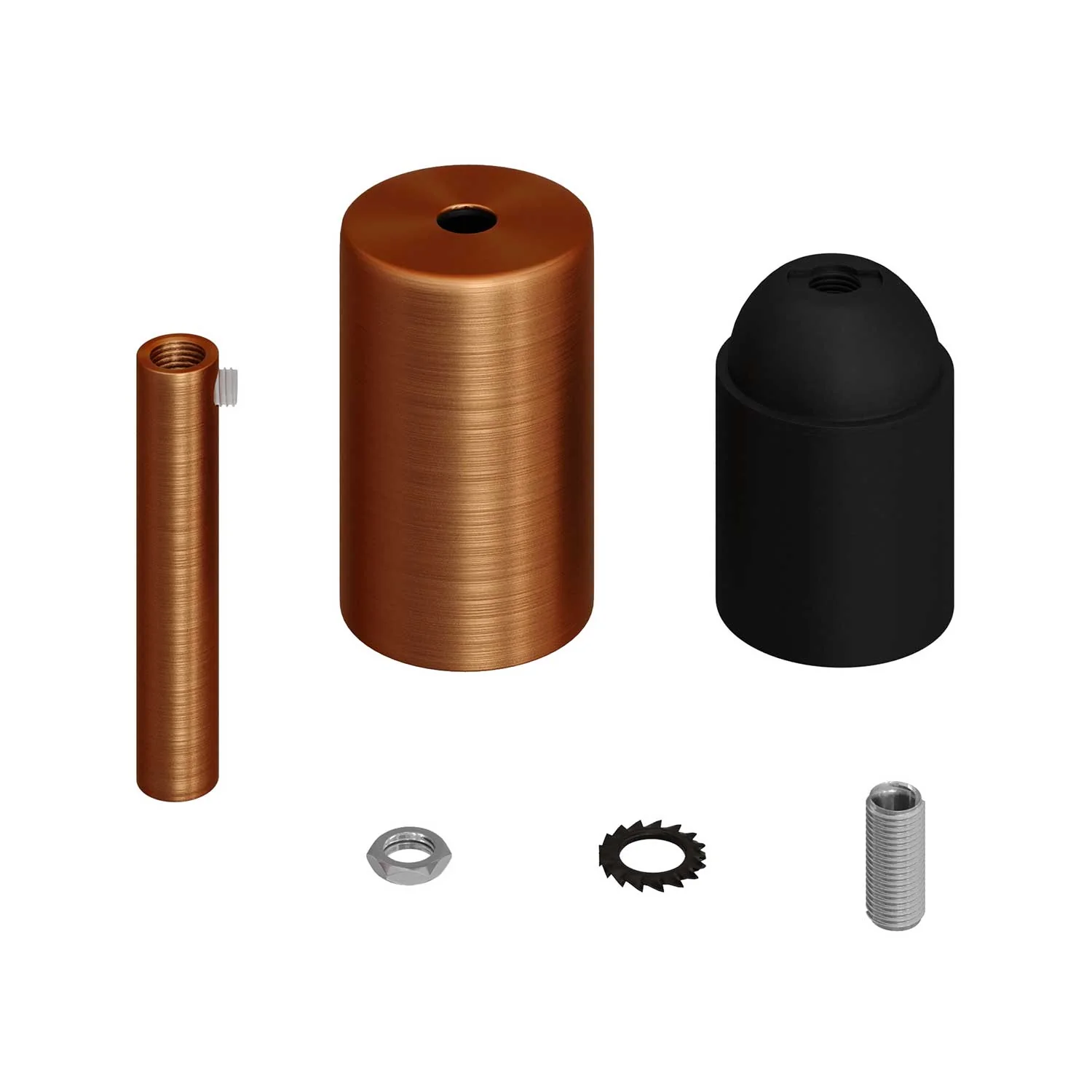 Cylindrical metal UL E26 light bulb socket kit with 7 cm cable clamp - Brushed copper - Image 2