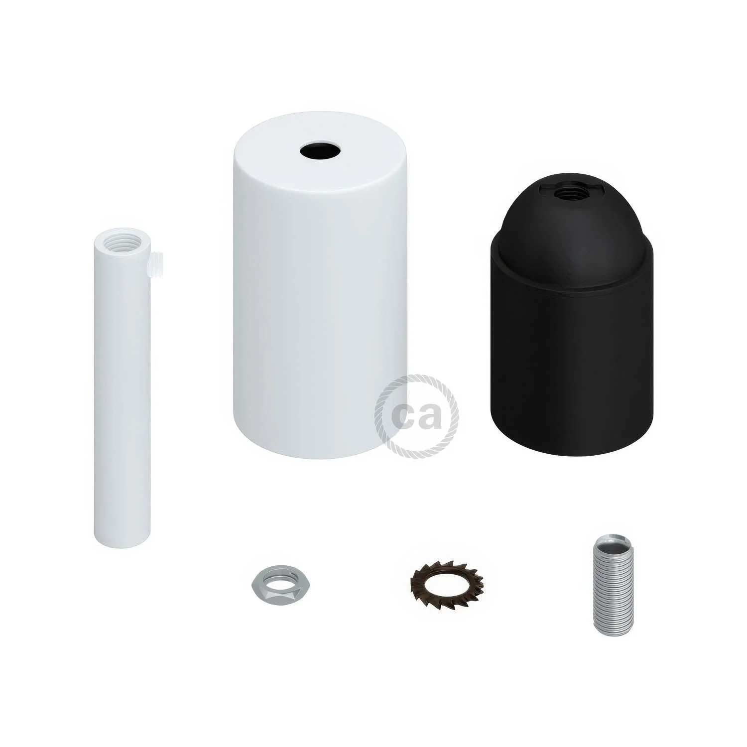 Cylindrical metal UL E26 light bulb socket kit with 7 cm cable clamp - Matt white - Image 2