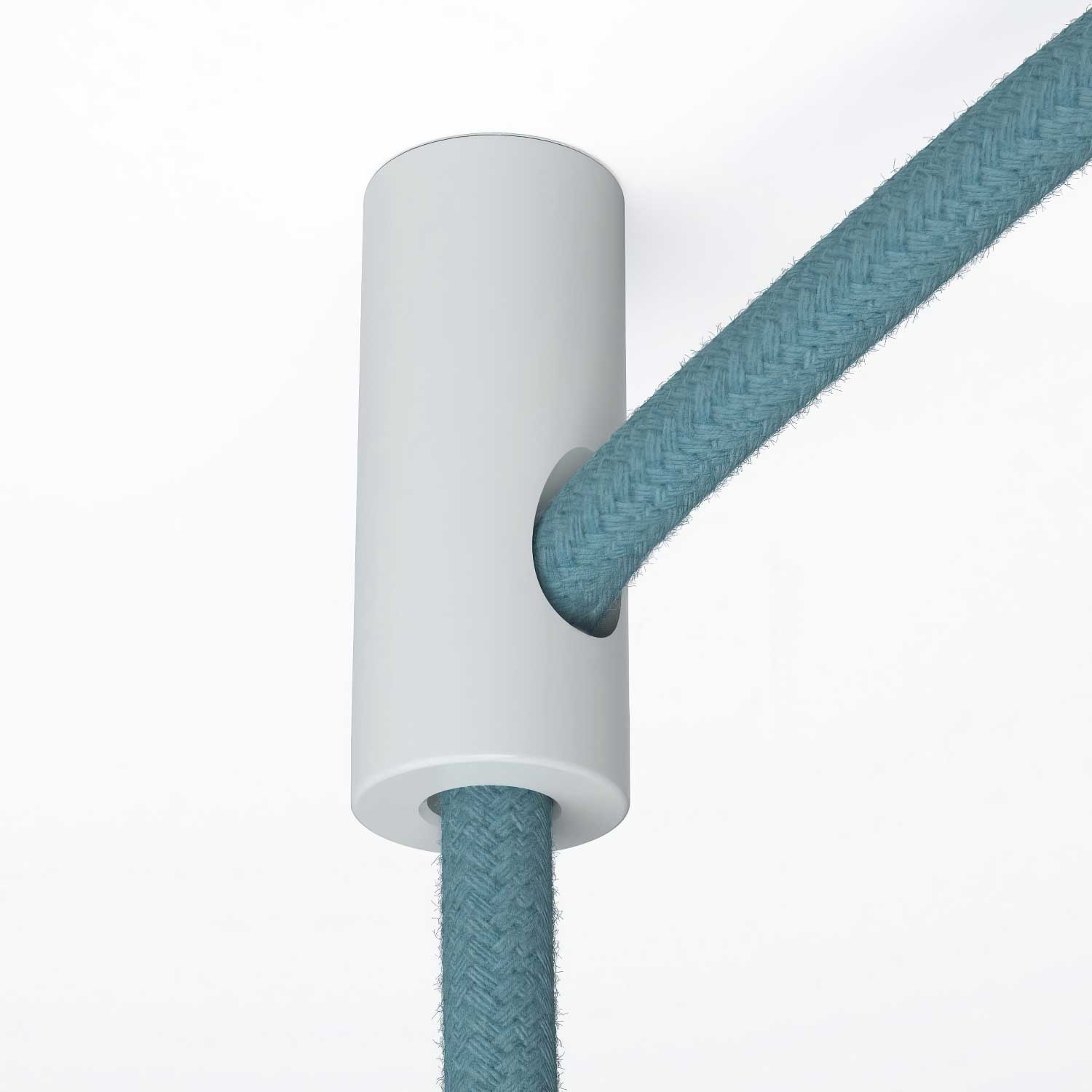 Decentratore, gancio a soffitto per cavo elettrico tessile con fermo - Bianco