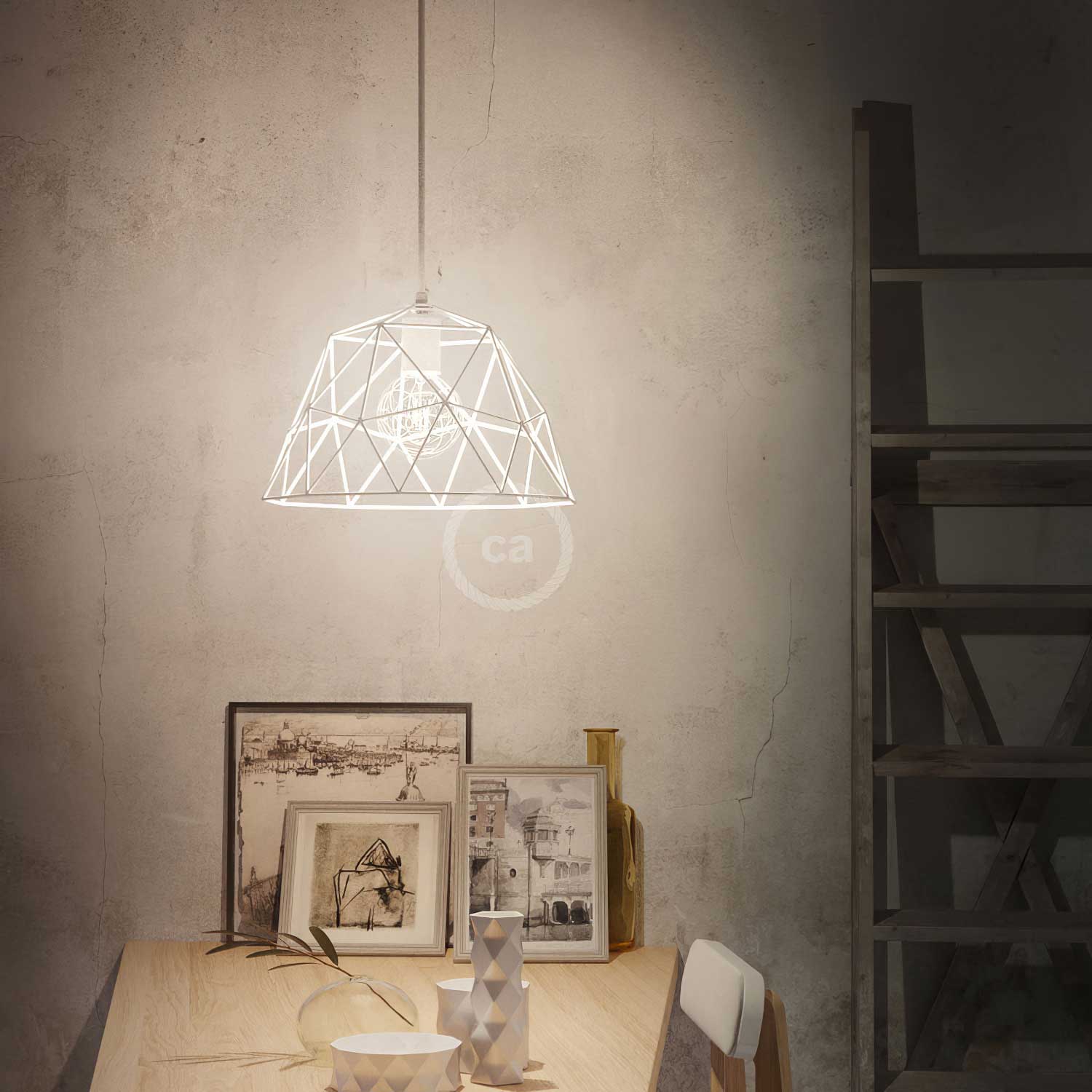 Dome XL naked cage metal Lampshade with E26 socket - White - Image 2
