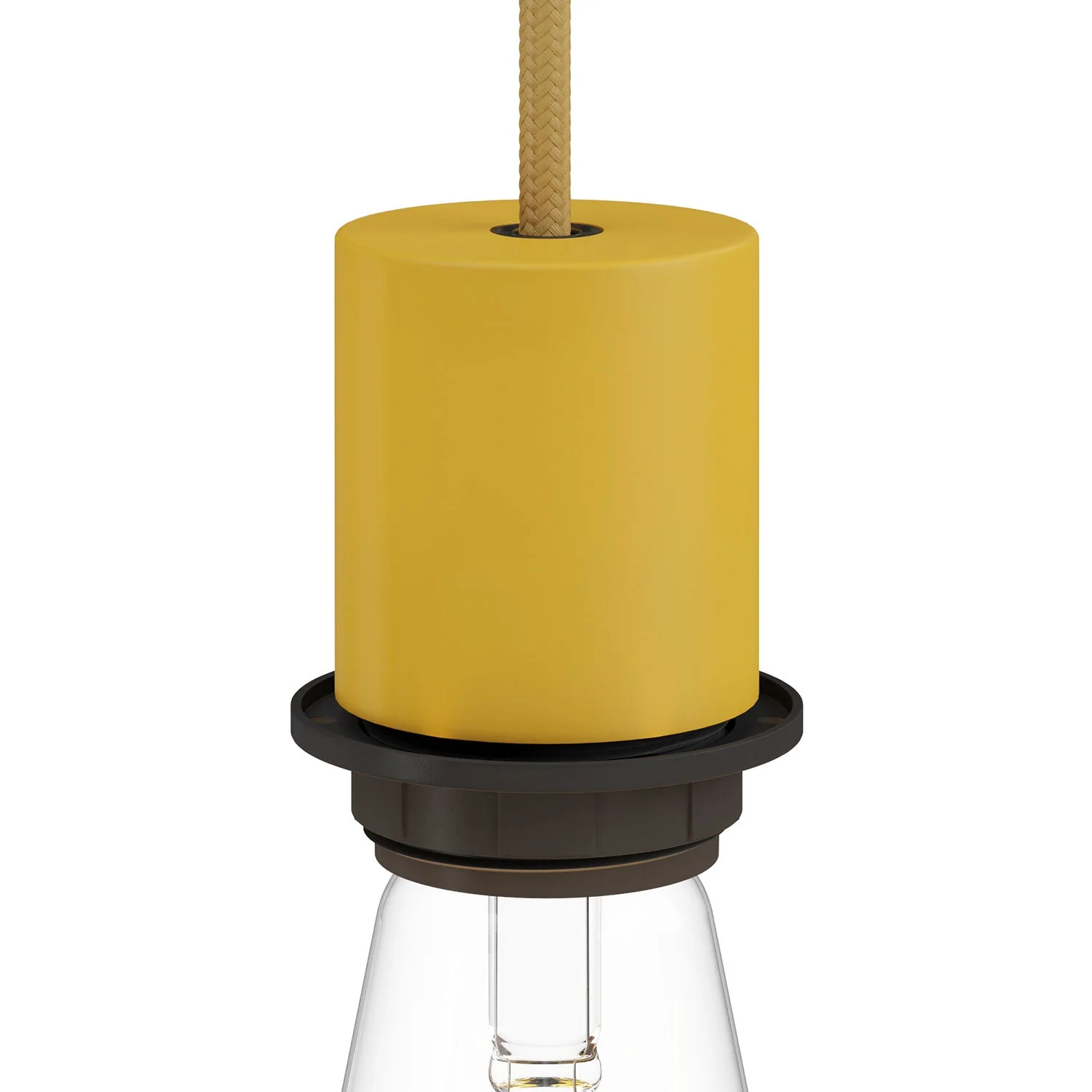 E26 semi-threaded metal socket kit with concealed cable clamp - Mustard yellow