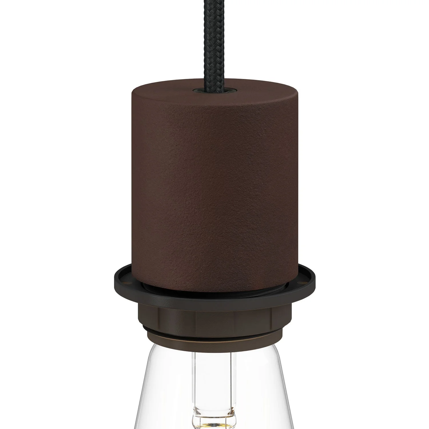E26 semi-threaded metal socket kit with concealed cable clamp - Painted dark rust