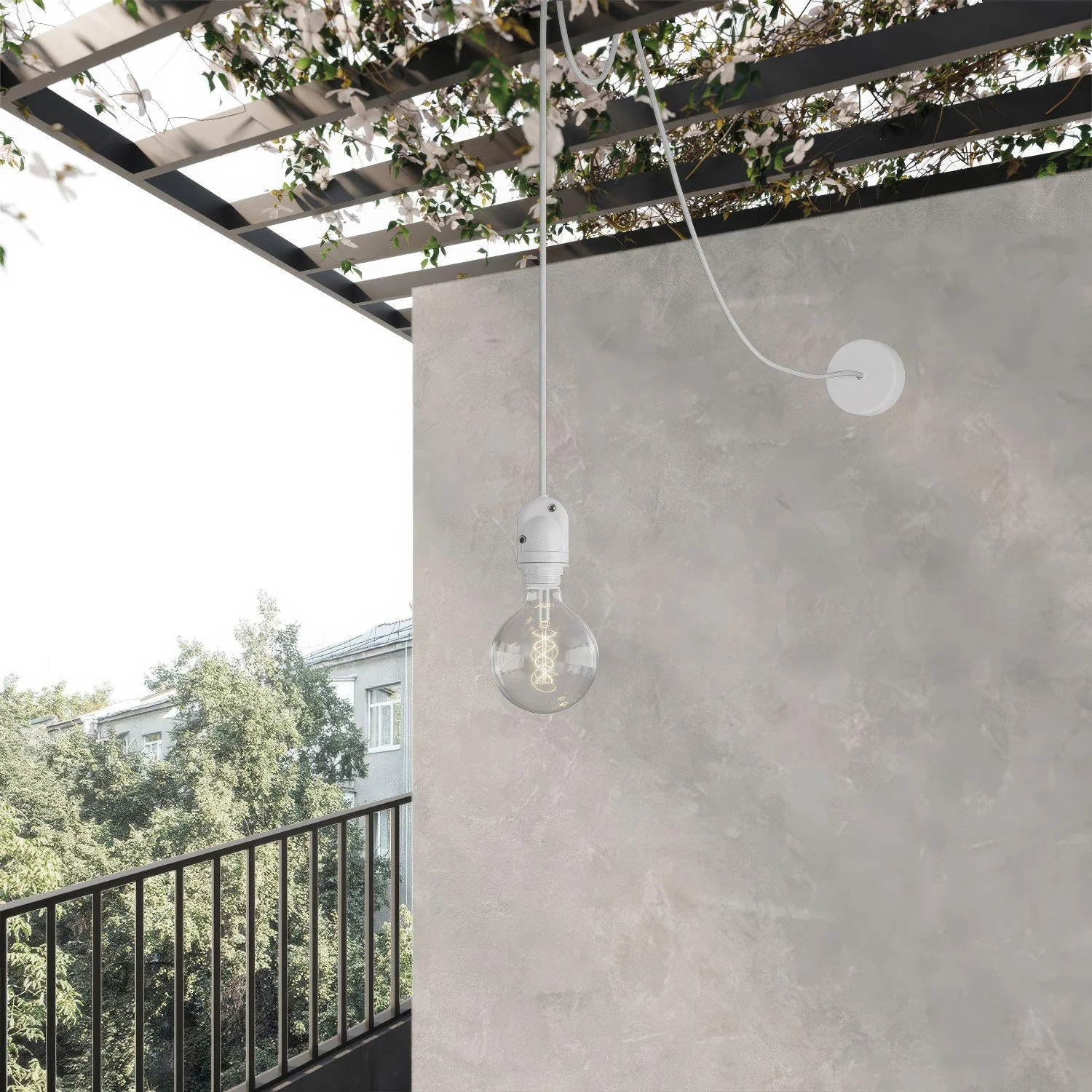EIVA Outdoor pendant lamp for lampshade with textile cable, decentralizer, canopy and socket for wet locations - White - Image 2