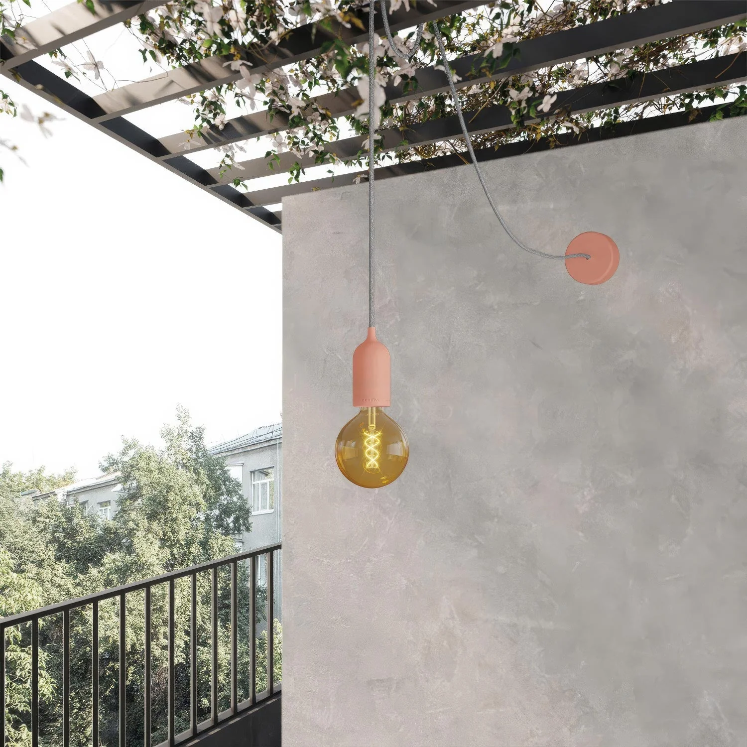 EIVA PASTEL Outdoor pendant lamp with textile cable, decentralizer, canopy and socket for wet locations - Salmon - Image 2