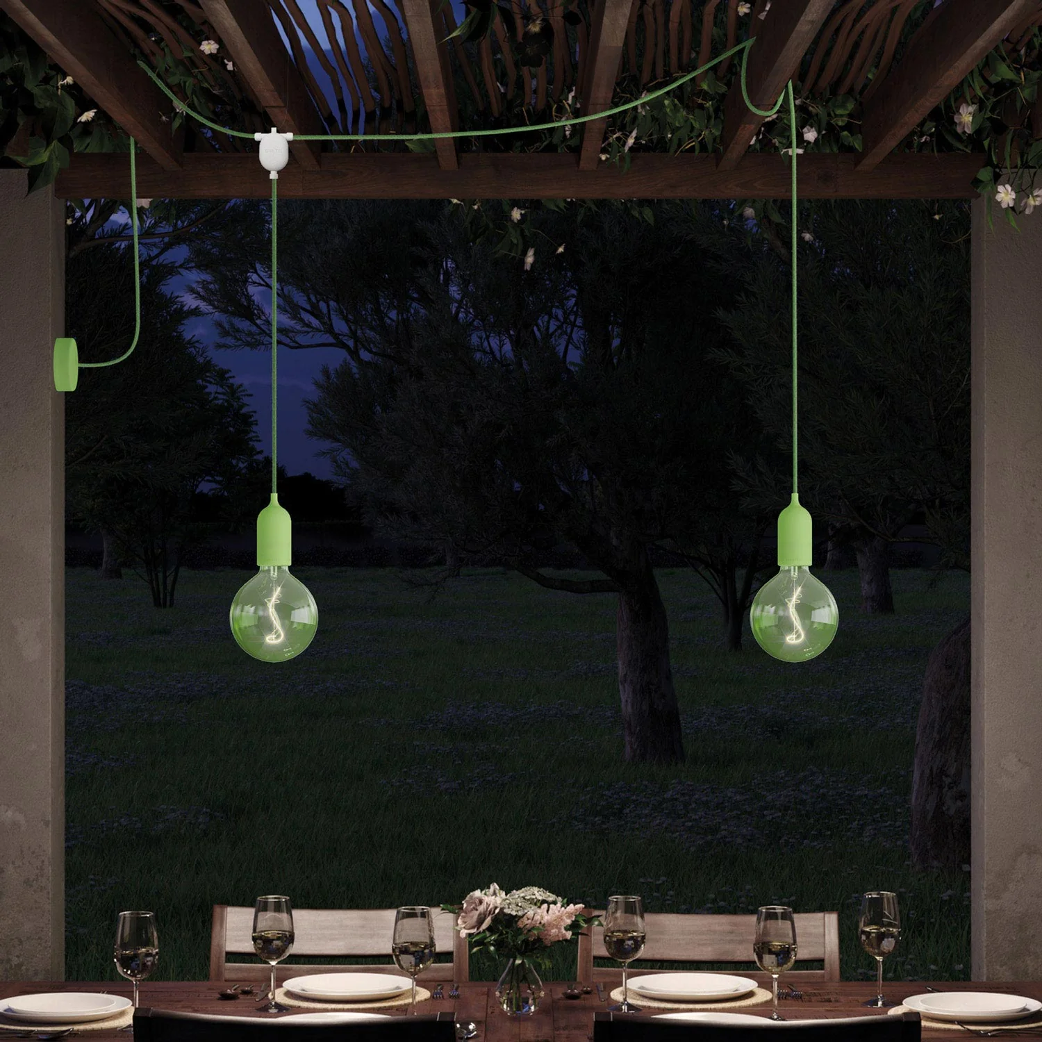 F-Snake EIVA Outdoor lamp for wet locations with 2 lights with canopy - Soft green - Image 2