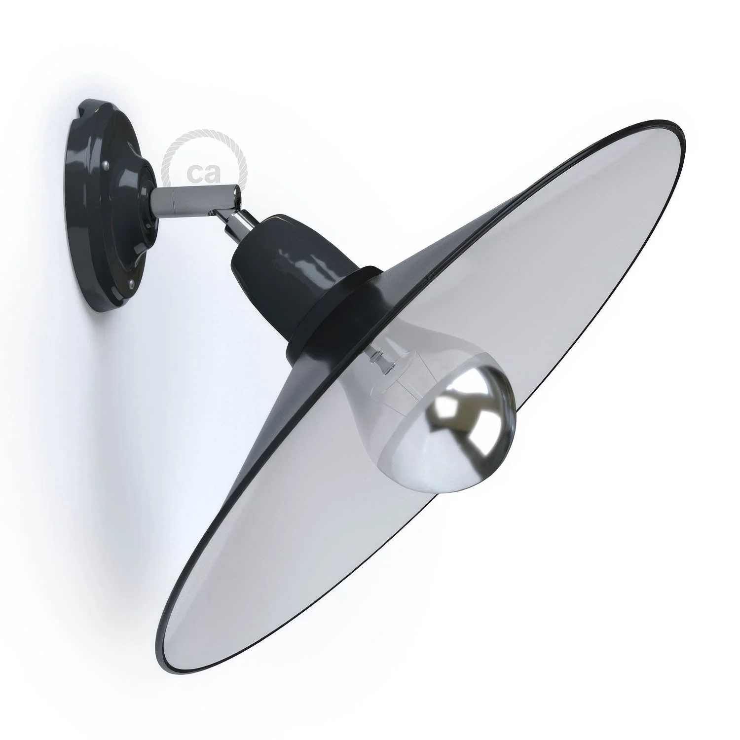 Fermaluce 90° con paralume Swing, lampada orientabile da parete o soffitto in porcellana - Nero