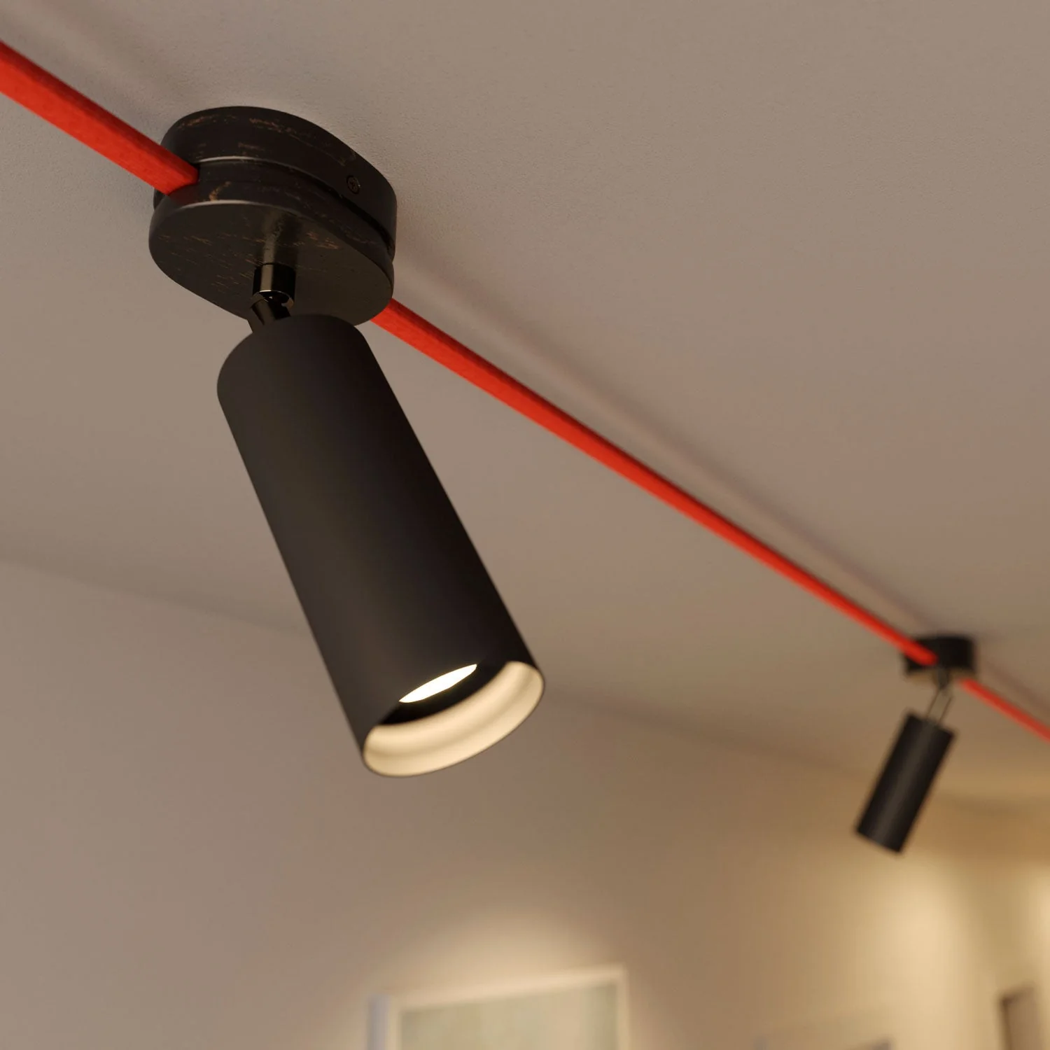 Fermaluce Filè faretto orientabile con paralume in metallo Tub-E14, lampada a parete o soffitto per Sistema Filè - Nero - Image 3