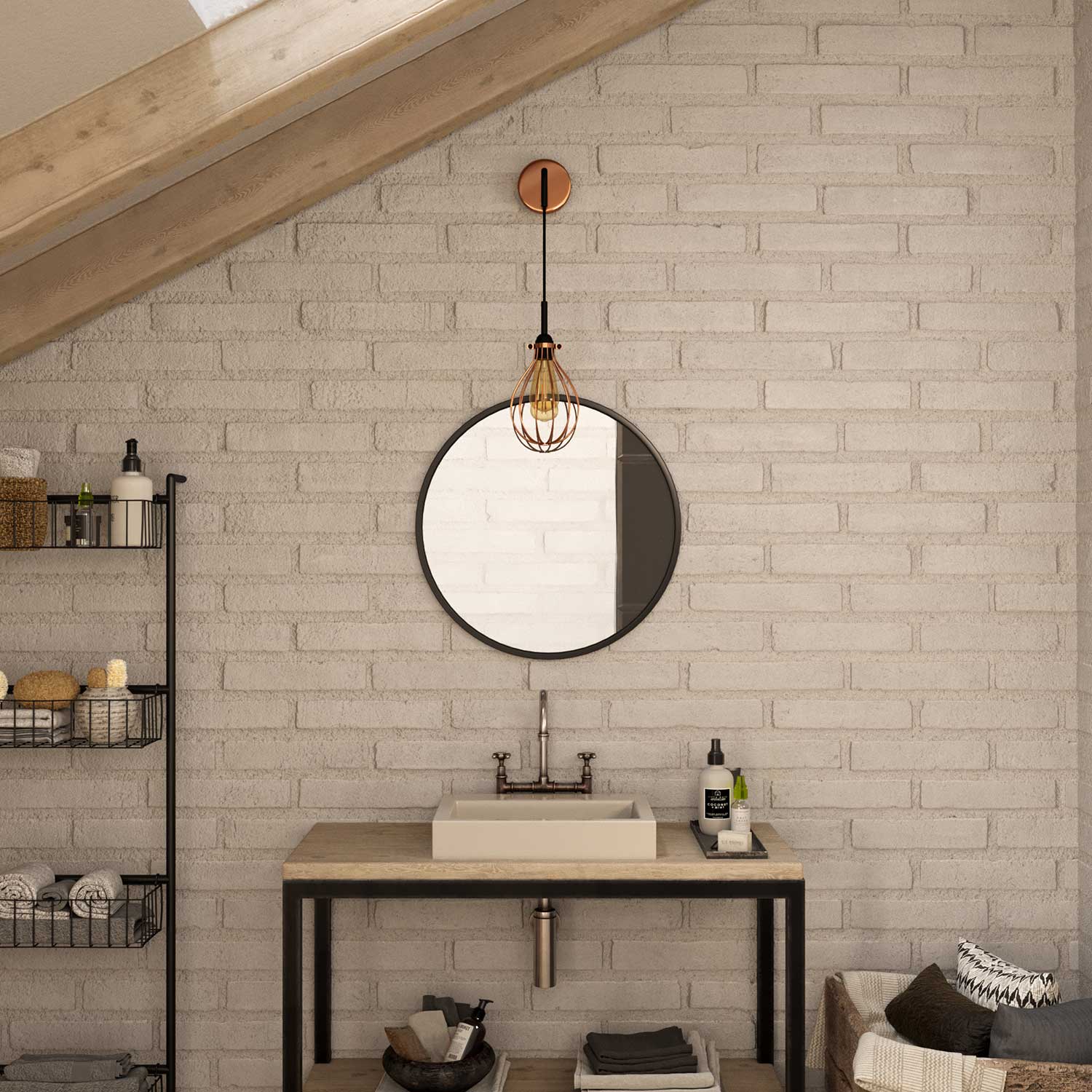 Fermaluce Metal con paralume Drop, lampada a muro in metallo con estensione curva e cavo tessile - Rame - Image 2